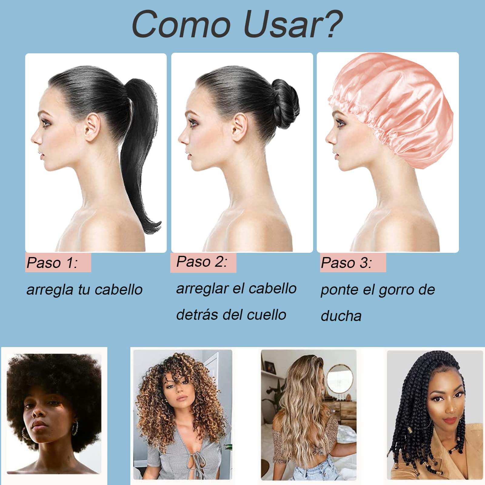 Shoonlo Gorros de Baño 3 Paquetes, Gorra de Baño EVA Impermeable Dobles, Gorro para Dormir Mujer Ajustable, Gorra de Bano Mujer Reutilizable para Bañarse y Dormir Cabello Rizado…