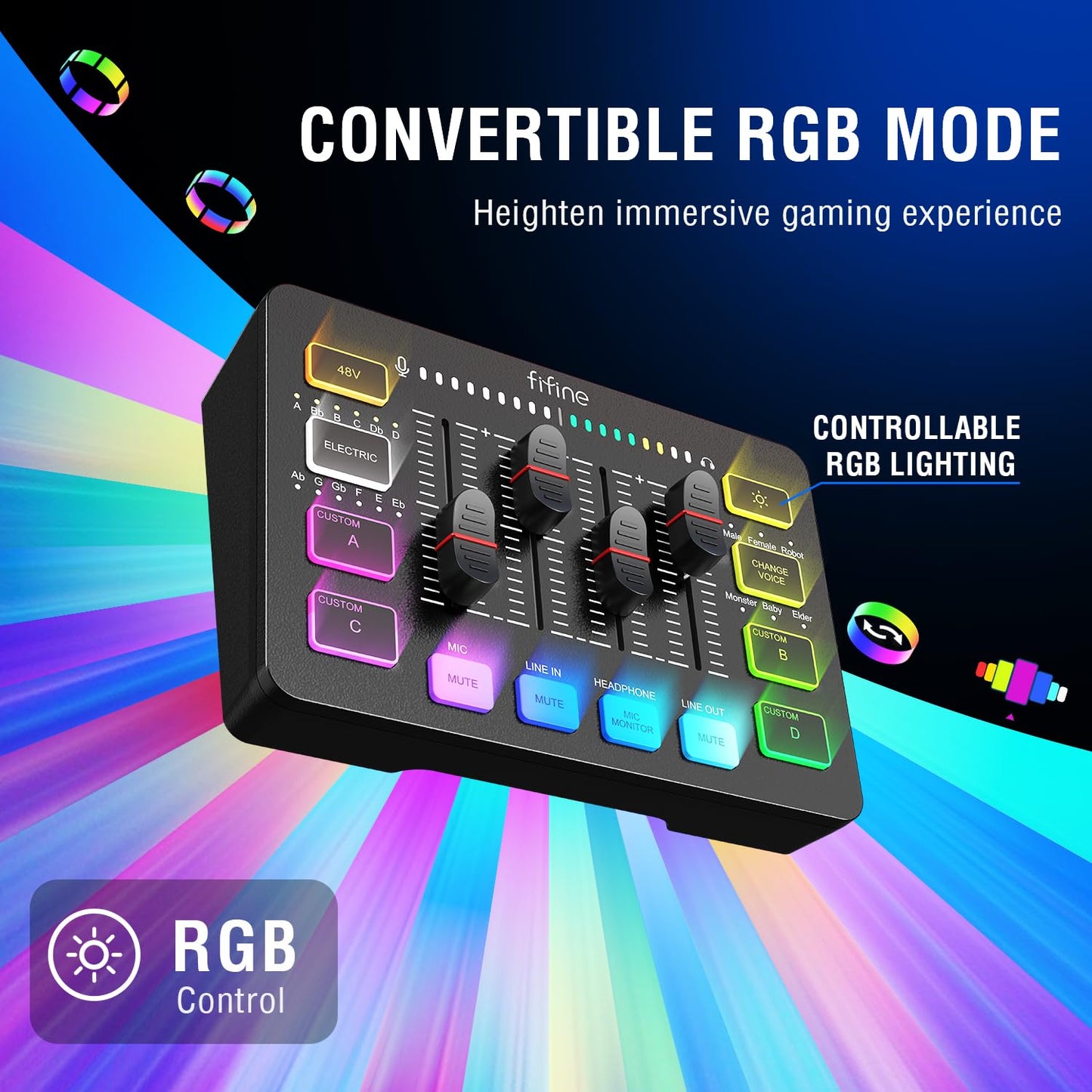 FIFINE Gaming Equipment Bundle,Set de Micrófono Dinámico XLR/USB Gaming con Mezclador de Audio Streaming para Grabación de Podcast Video Vocal,Set RGB Gamer con Fader Volumen/Interfaz XLR para PC-KS5