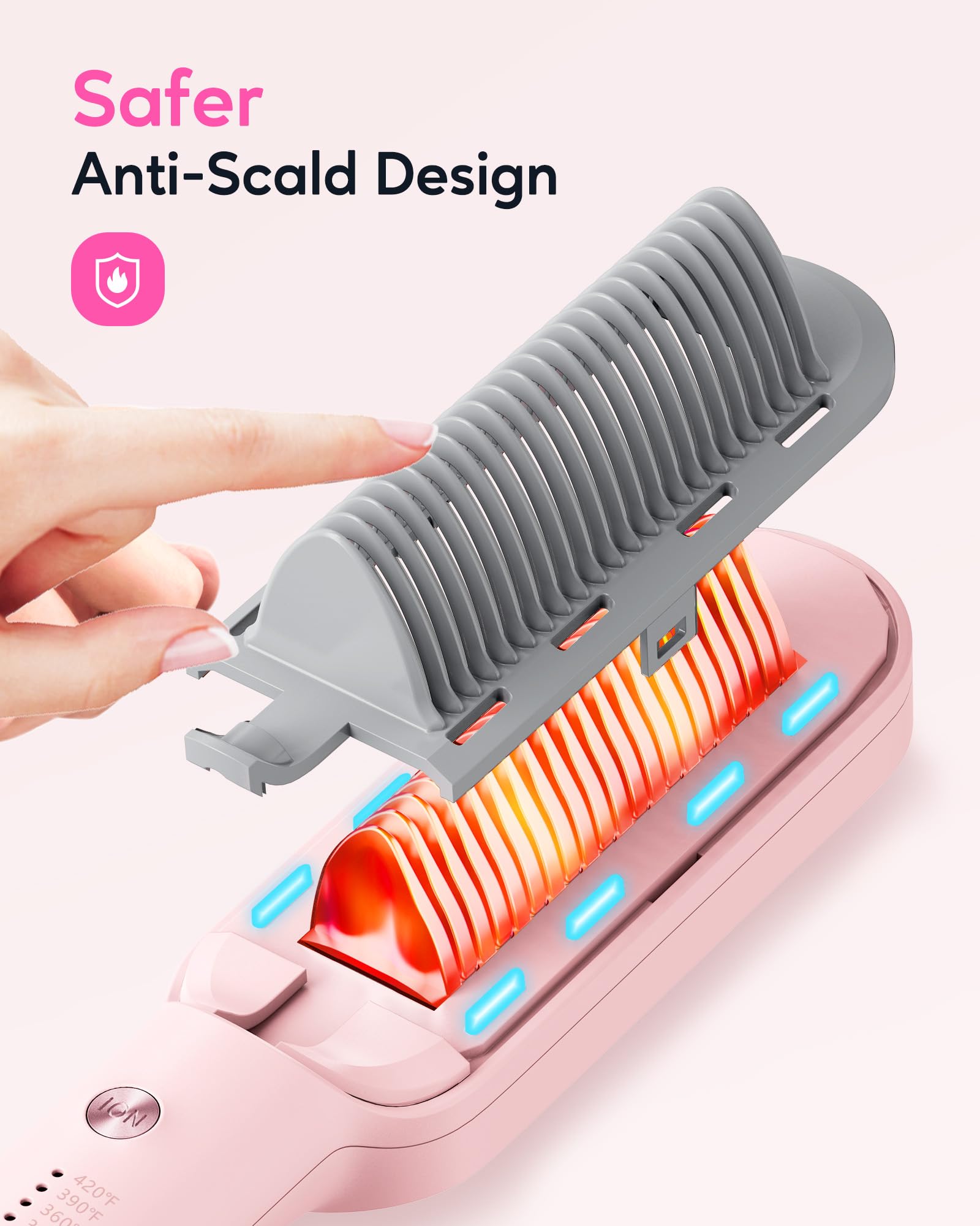 Wavytalk Cepillo alisador de pelo, cepillo iónico para alisar el cabello con 6 ajustes de temperatura, peine alisador de cerámica anticaldo, calentamiento rápido para salón en casa, rosa de