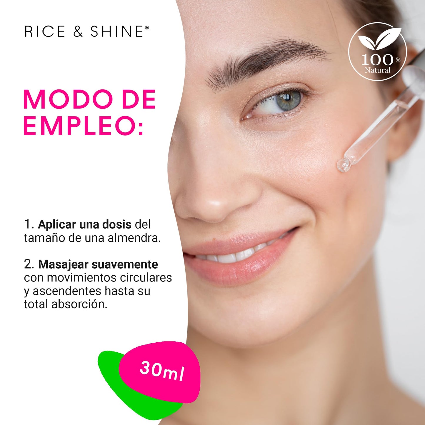 RICE & SHINE | Serum Acido Hialuronico y Rosa Búlgara | Con 60% más Vitamina E que el Aceite de Argán - 100% Natural | Hidratante Facial | Skincare