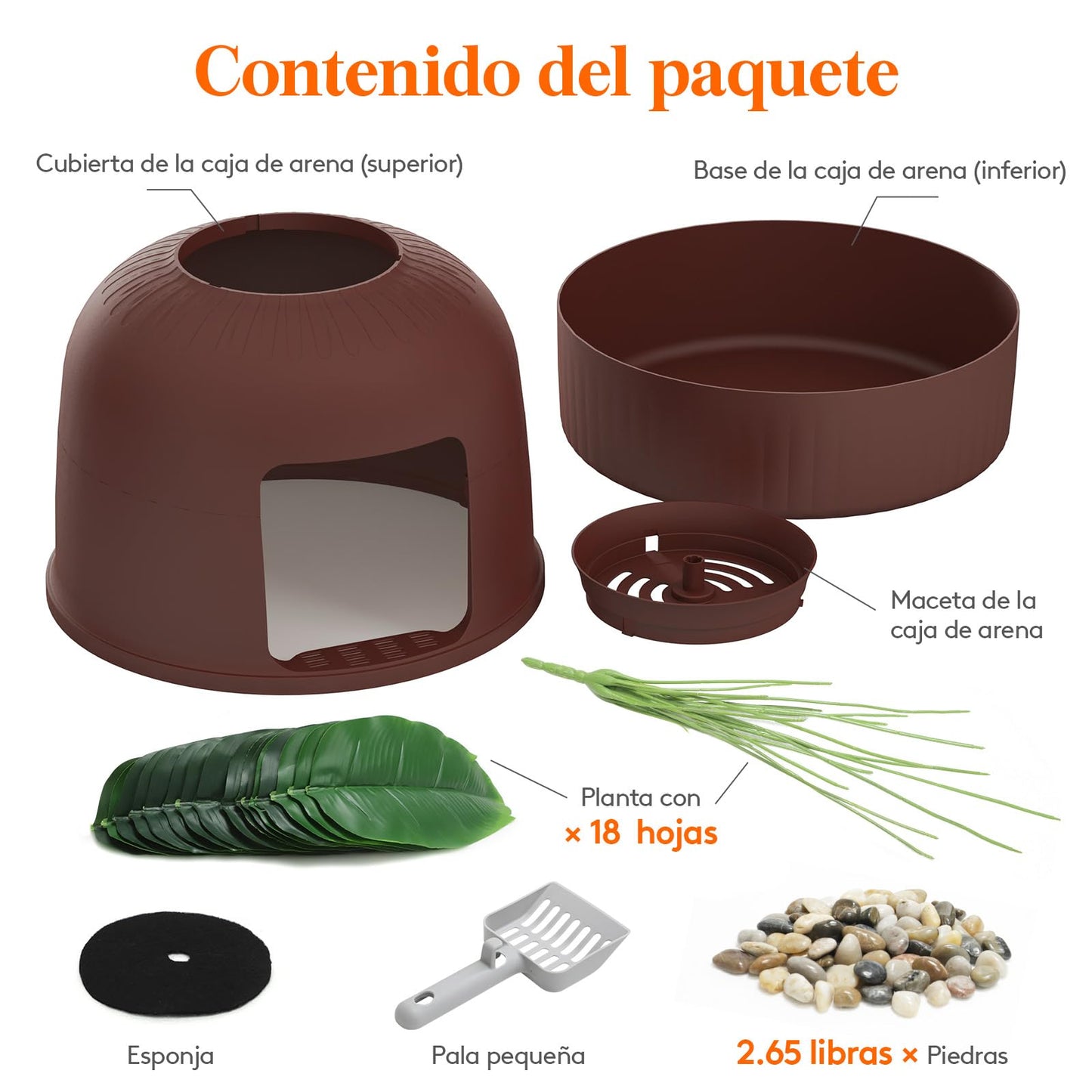 Lifewit Caja de Arena con Planta sintética y Pala para Gatos Grandes, Bandeja de Arena Oculta en Esquina con Control de olores y Filtro de Carbono en salón/Dormitorio/baño, Marrón