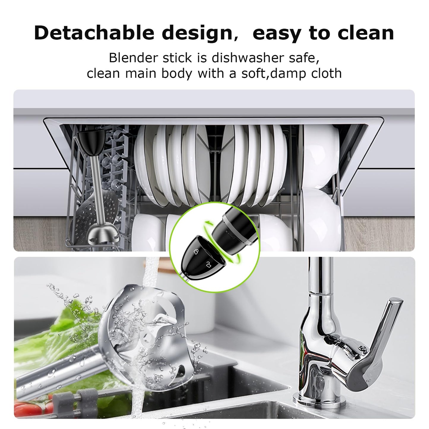 Bonsenkitchen Batidora de mano con 2 velocidades de mezcla, batidora de mano eléctrica portátil con cuchillas de acero inoxidable para sopa, licuado, puré, comida para bebés