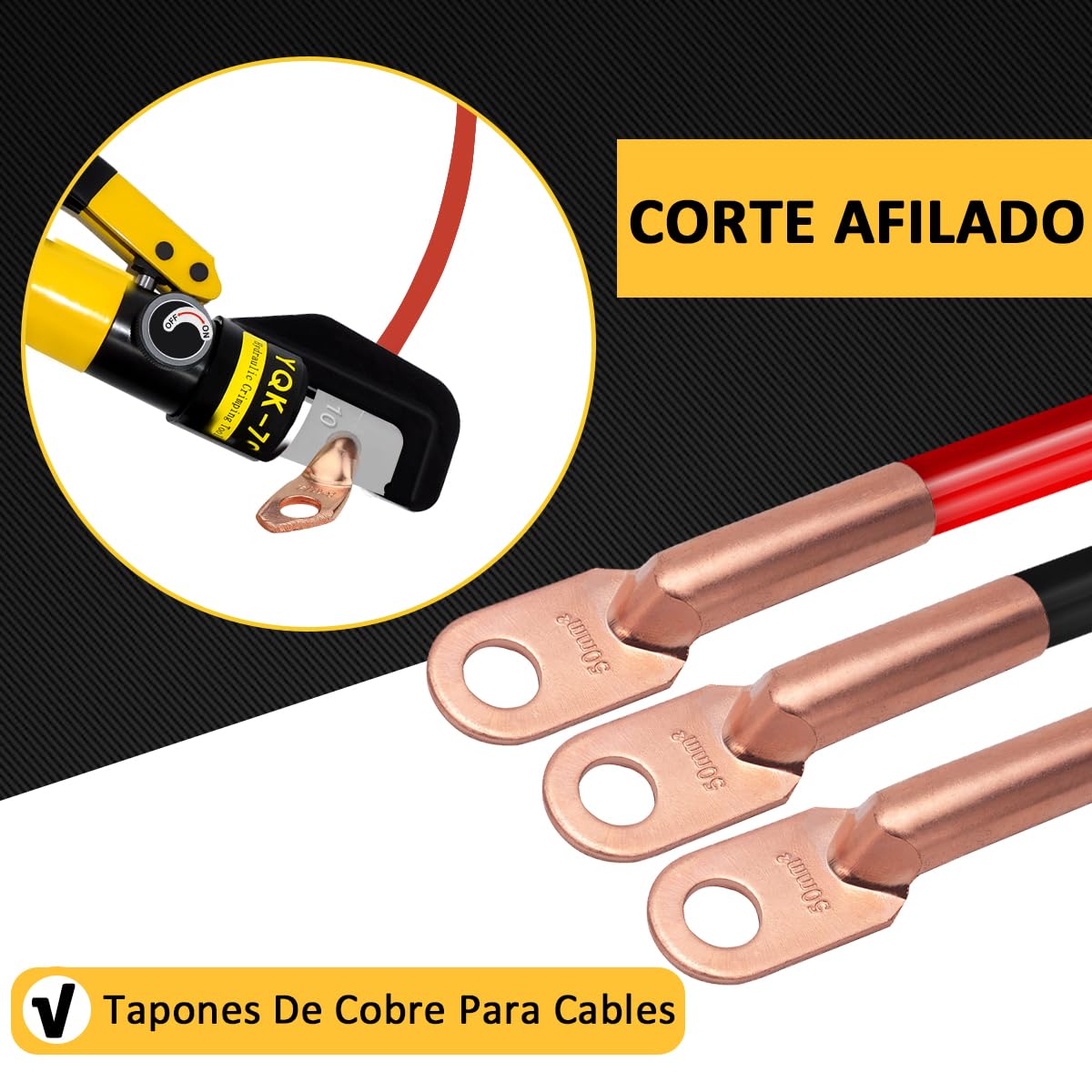 Bowoshen Pinza Crimpadora Hidráulica de 8 Toneladas, Herramienta de Ponchadora Hidráulico Y Cortador de Cable Con 8 Pares de Estuche (4, 6, 10, 16, 25, 35, 50 Y 70 mm)