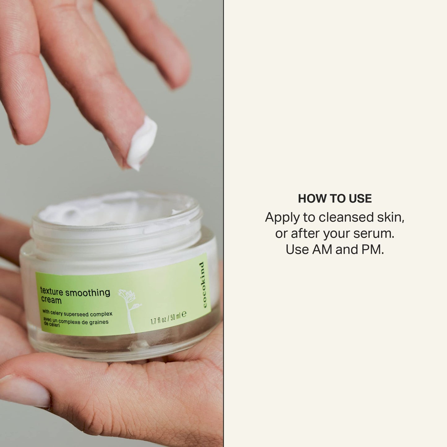 Cocokind Crema suavizante de textura, ligera, hidratante con escualano y semillas de apio