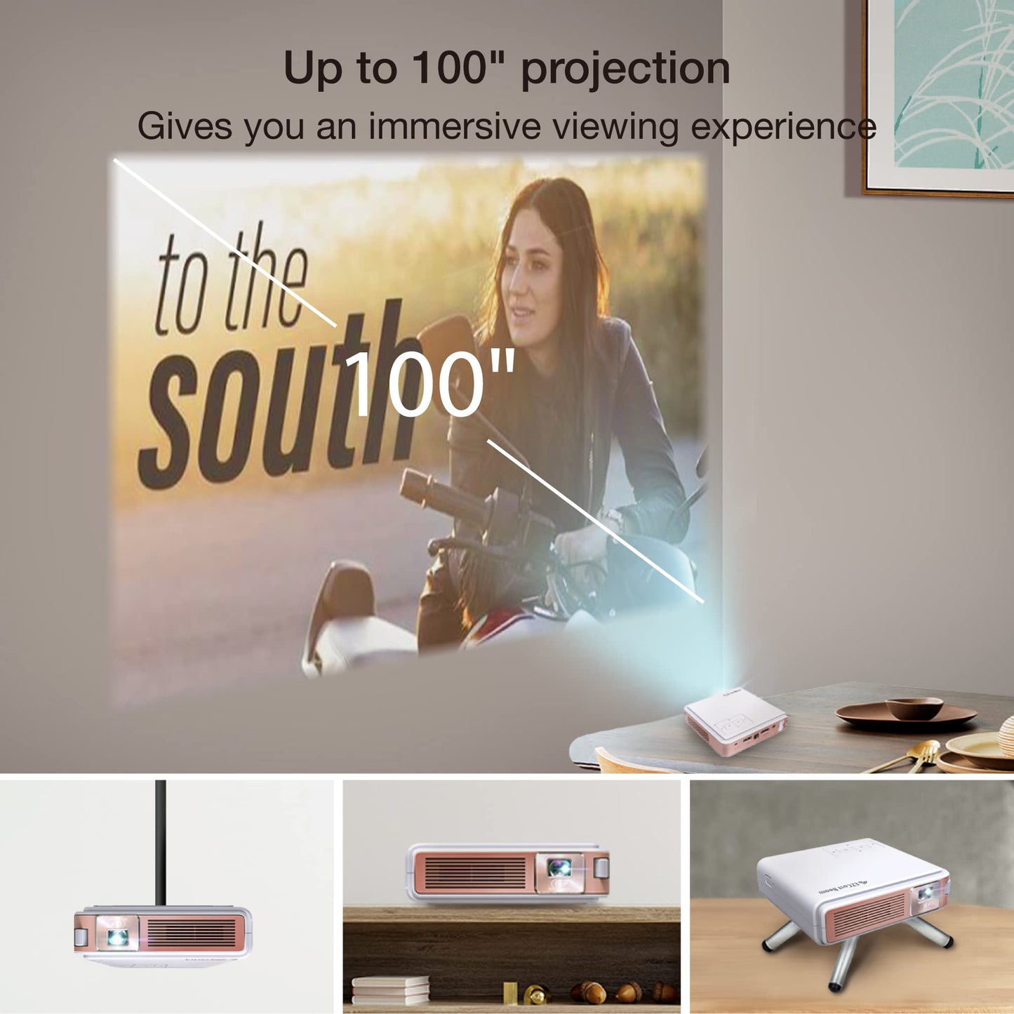 EZCast Proyector de Viaje J4 2024: Portátil con batería y Altavoz Integrados. Ideal para Camping y Viajes. DLP 1080p, Compatible con HDMI, USB, iPhone y Dispositivos Android