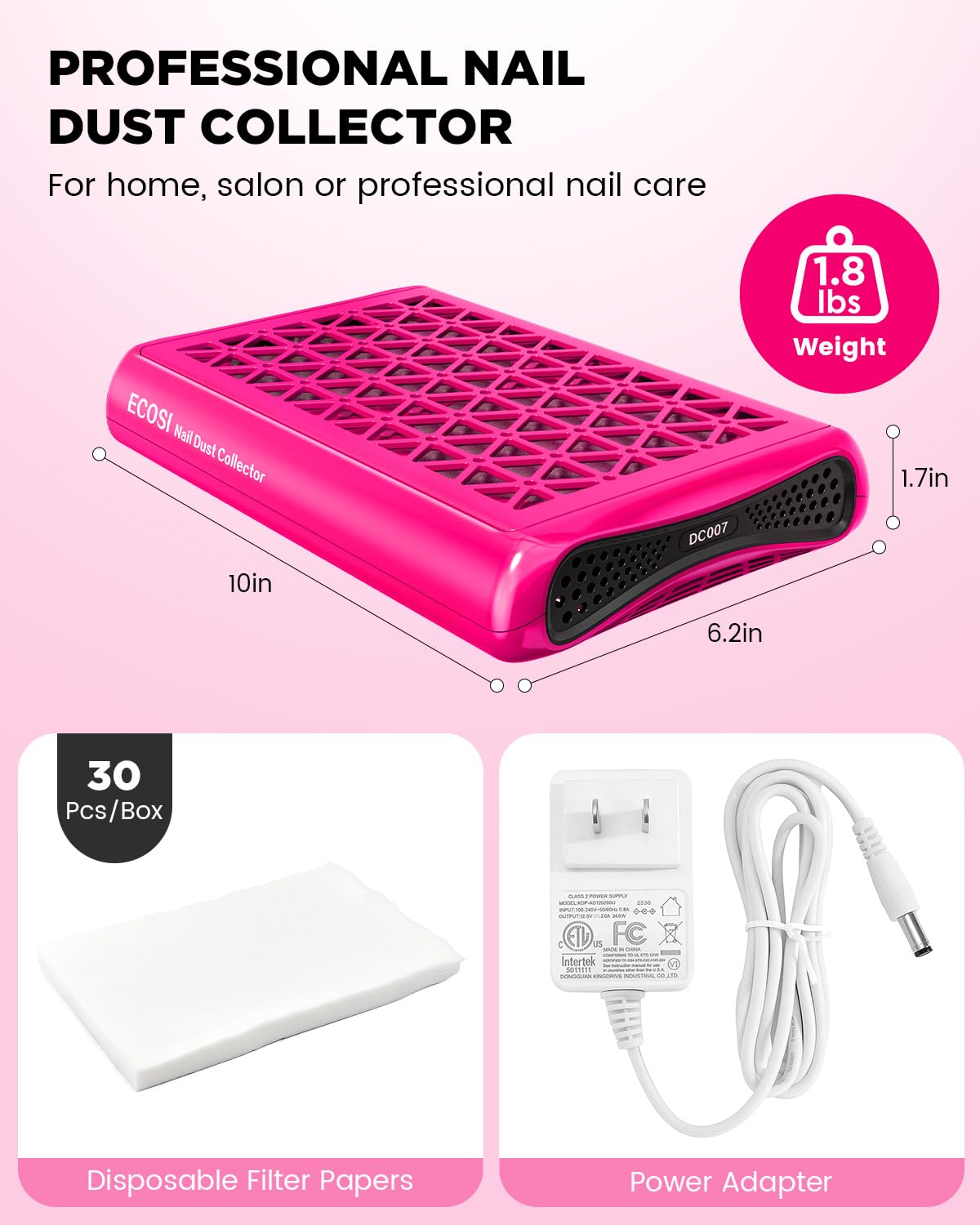 Colector de Polvo Profesional ECOSI Blanco con Ventilador Turbo Doble y Succión Ajustable para Uso Doméstico
