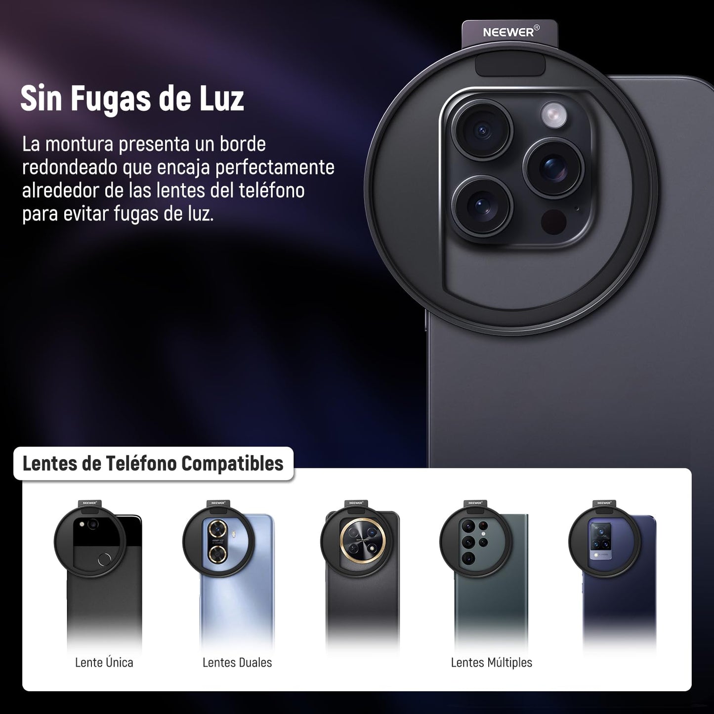 NEEWER 67mm Clip de Filtro Lente Roscado para Filtro Mount Teléfono de Mejorado con Soporte Cold Shoe, 13mm Apertura Compatible con iPhone 15 14 13 Pro MAX Pro MAX Samsung Galaxy S22 S23 Ultra, LA006