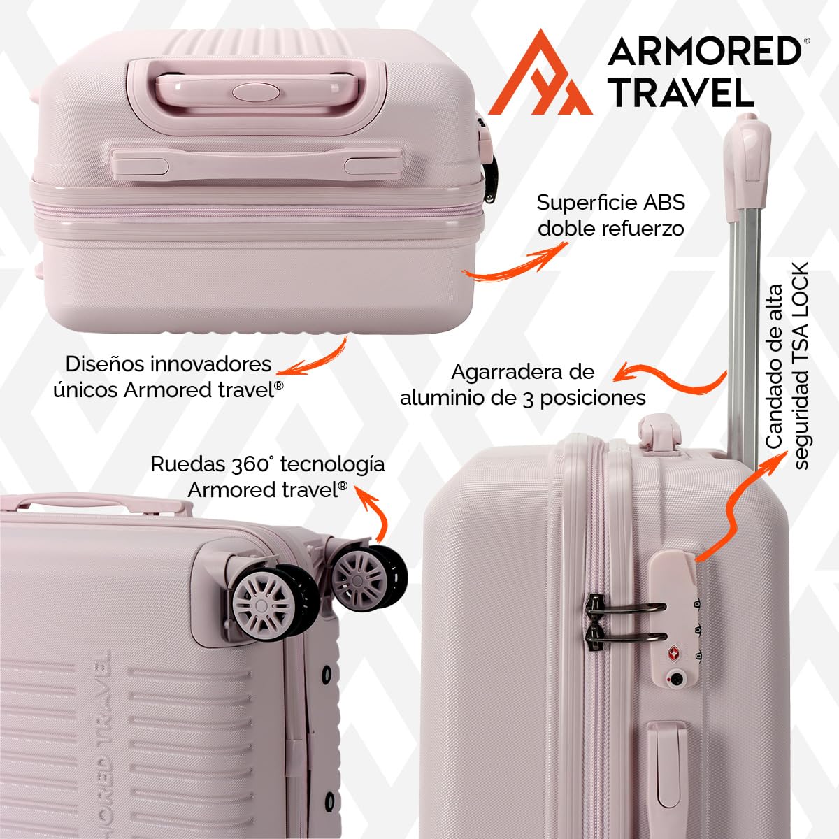 Maleta De Viaje Carry On 20" de Mano Cabina 10kg Rígida Doble Refuerzo Con * TSA Lock * Luggage suitcase Armored Travel (CarryOn - Rosa)