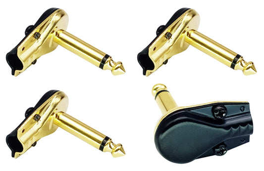 AAOTOKK Adaptador de 90 grados 6.35 mm, chapado en oro, ángulo recto, 6.35 mm, 1/4 pulgadas, TS overol macho plano, estilo panqueque, conectores para altavoz, cable de conexión, guitarra (paquete de