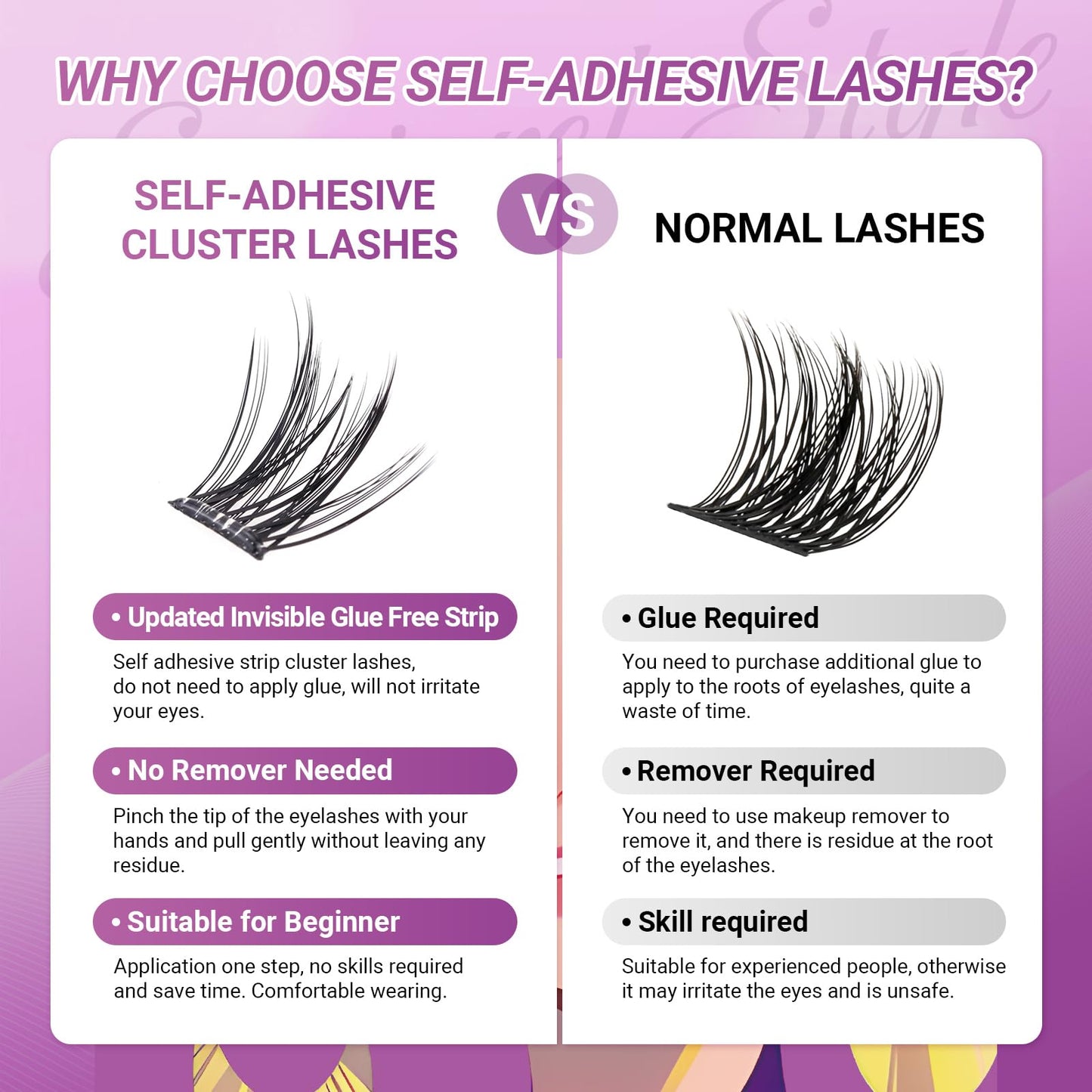 NAGARAKU Grupos De Pestañas Autoadhesivos Para 48 Pcs No Necesita Pegamento Ni Removedor Presión En Un Solo Paso Pestañas Reutilizables Prepegadas En Casa Estilo Ardilla (SA-19, 0.07 C Curl 12-14mm)