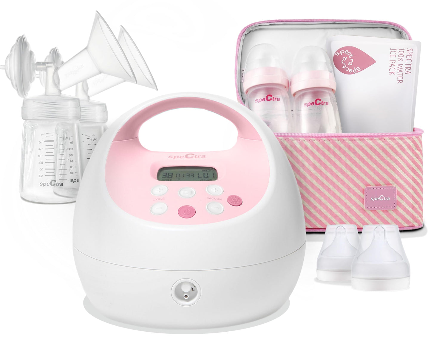 Extractor de Leche Eléctrico Doble Spectra S2 Plus Blanco con Sistema Cerrado y Bolsa Térmica
