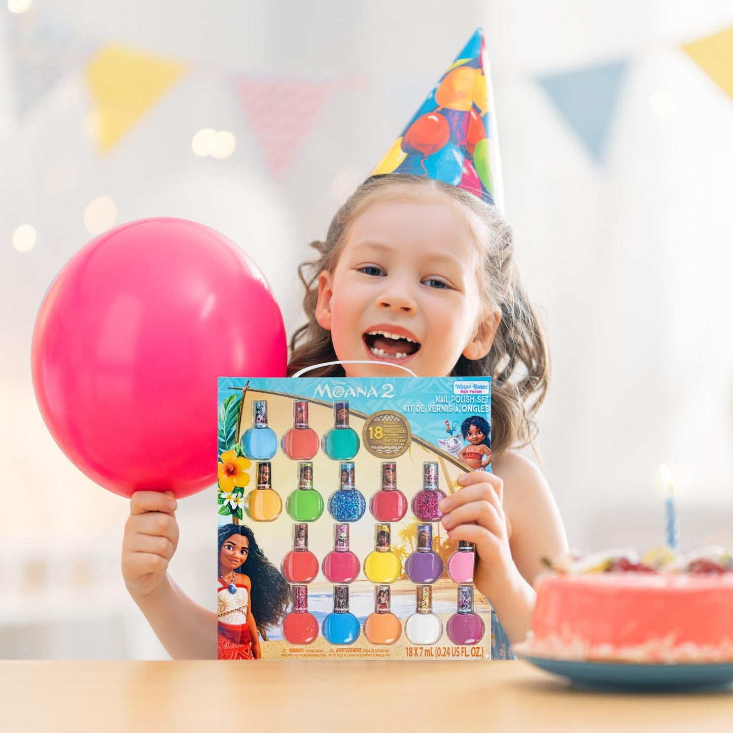 Moana 18 piezas base de agua seguro kit de esmalte de uñas de secado rápido | Juego de pintura de uñas para regalo de cumpleaños para niñas, colores brillantes y opacos| Niños mayores de 3 años