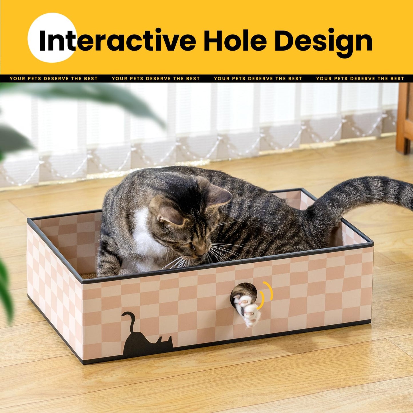 Conlun Caja Rascadora para Gatos con Tablero Rascador para Gatos Portátil De 3 Capas Corrugado para Gatos Juguetes para Gatos Cama De Cartón De Doble Cara para Uso Pesado, Diseño De Orificio