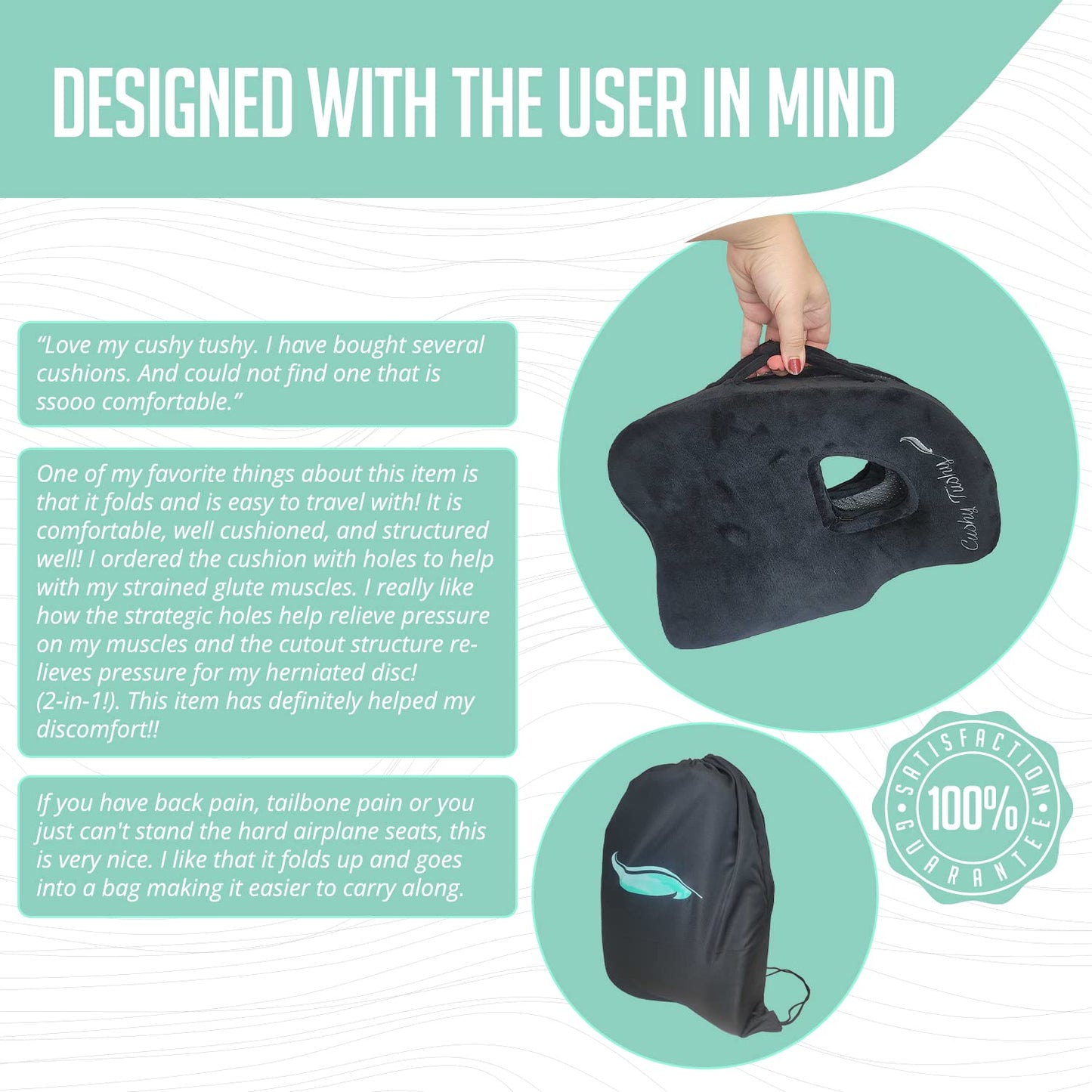Cushy Tushy Cojín Plegable de piriformis de Alta Calidad, cojín de piriformis y Alivio del Dolor ciático, para Uso en casa y Oficina, Perfecto para Viajes o Conducir, cojín piriformis