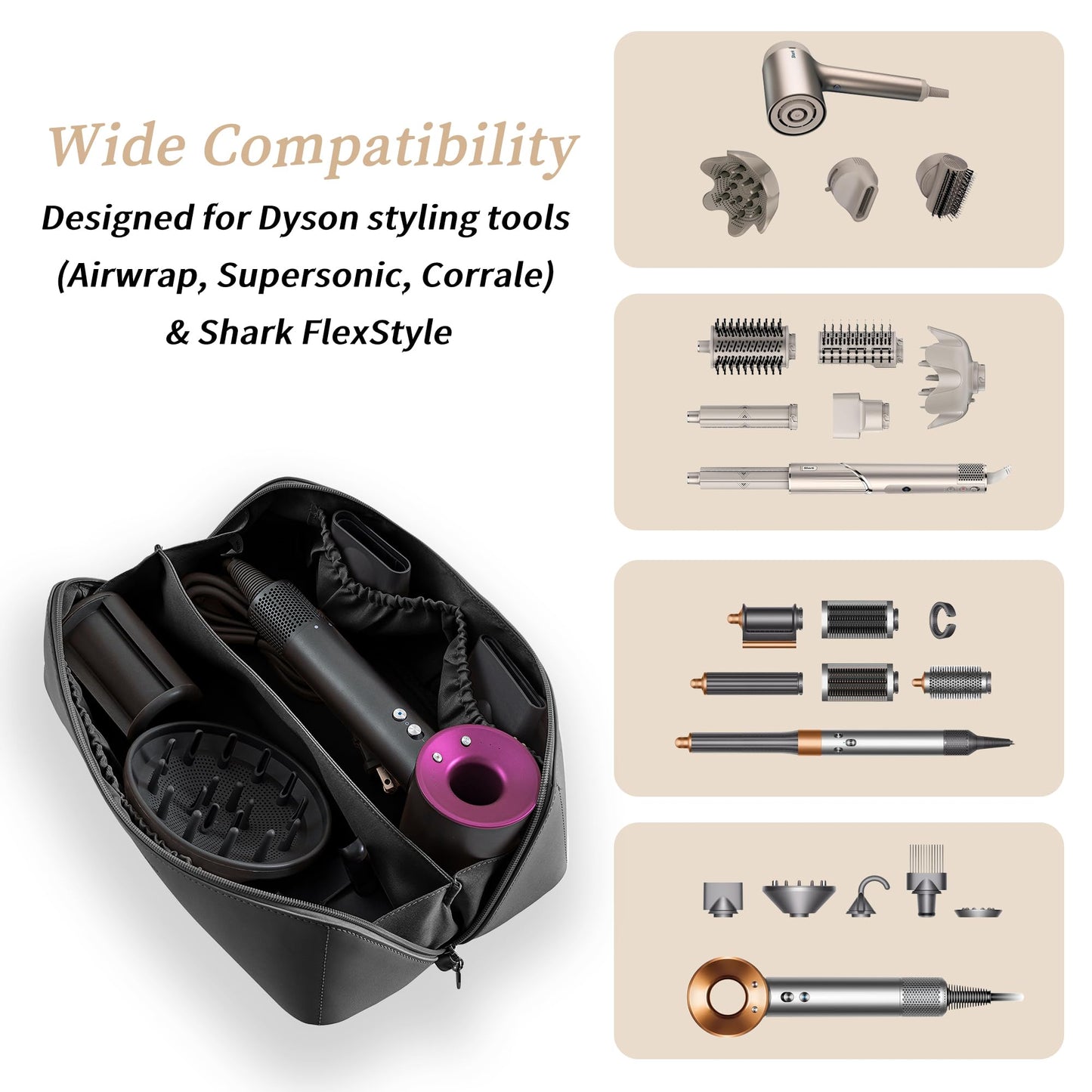 Linpr Estuche de Viaje Compatible con Dyson Airwrap Styler, Bolsa de Almacenamiento de Viaje Portátil para Secador de pelo, Estuche Organizador Impermeable para Shark Flexstyle (Negro)