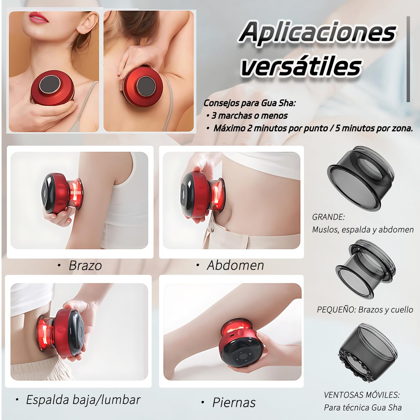 Juego de Terapia de Ventosas Eléctricas con 3 Ventosas reemplazable,Máquina de Ventosas Dinámica Inteligente 5 en 1 con Compresa Caliente de Luz Roja,Control Remoto Inalámbrico,12 niveles de temperatura y succión