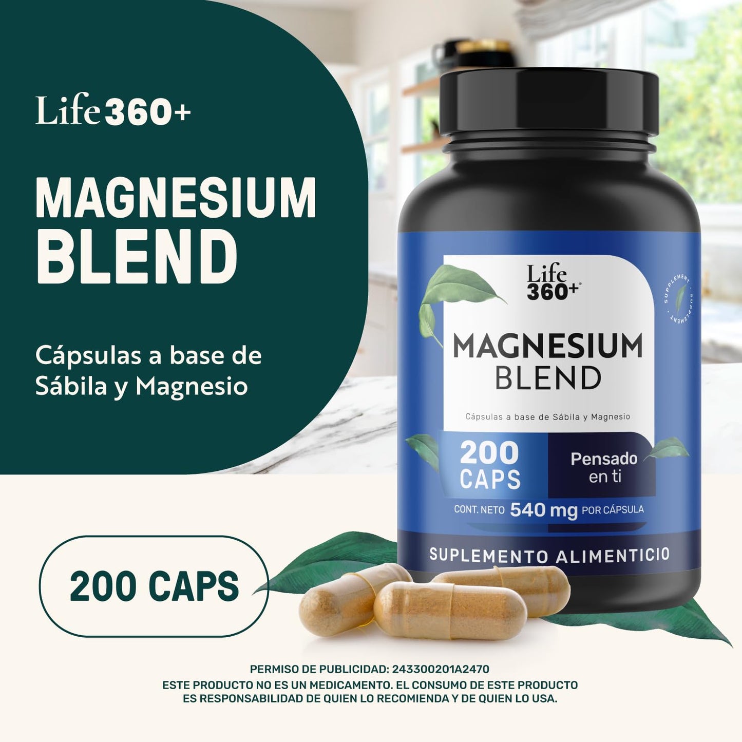 LIFE 360+ MAGNESIUM BLEND|Con 4 Magnesios: Oxido, Glicinato, Gluconato y Citrato de Magnesio | Cápsulas a base de colágeno hidrolizado, magnesio y vitaminas | Suplemento Alimenticio | 200 cápsulas
