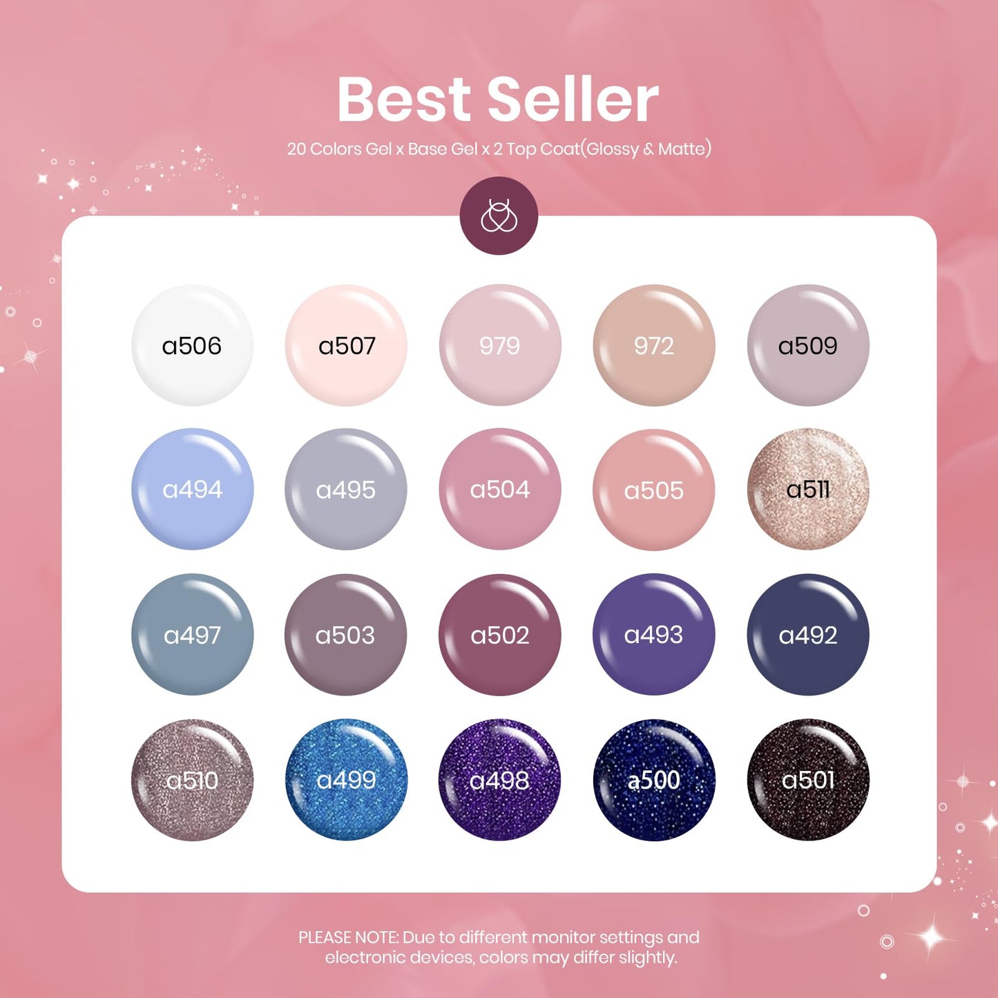 Beetles Kit de esmalte de uñas de gel de 23 piezas con capa superior mate brillante y capa base Colección nocturna para niñas Juego de esmalte de uñas de gel con purpurina gris desnudo blanco UV Soak Off Manicura navideña para mujeres y niñas
