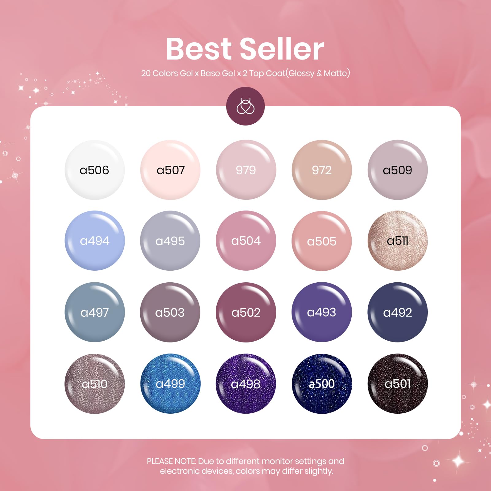 Beetles Kit de esmalte de uñas de gel de 23 piezas con capa superior mate brillante y capa base Colección nocturna para niñas Juego de esmalte de uñas de gel con purpurina gris desnudo blanco UV Soak Off Manicura navideña para mujeres y niñas