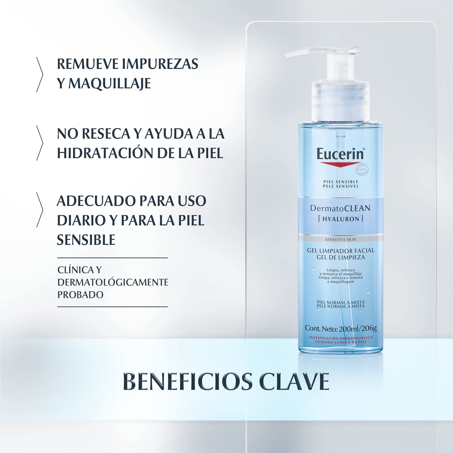 Kit Eucerin Loción Micelar Facial DermatoClean para Todo tipo de piel, 200ml + Gel Limpiador Facial DermatoClean para piel normal a mixta, 200ml