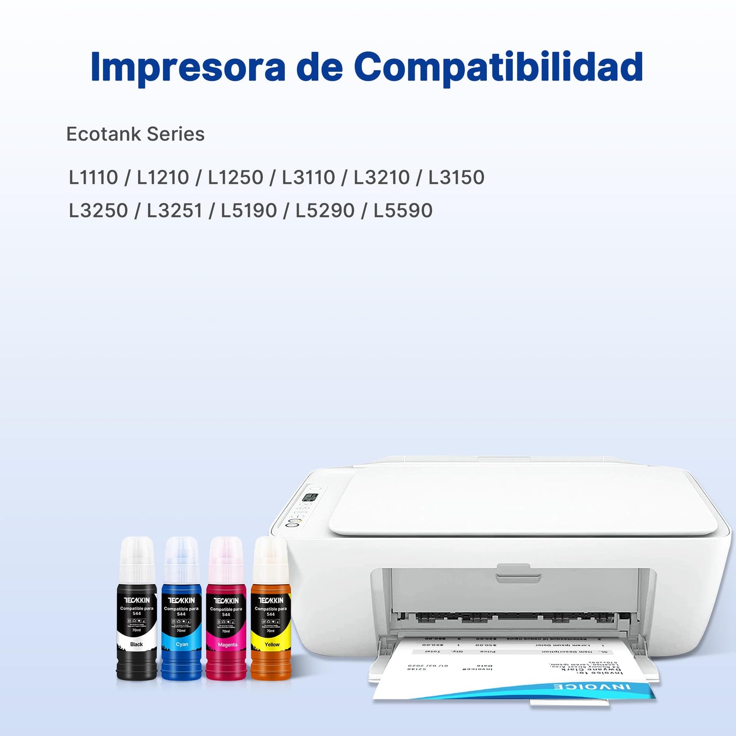 Botella de Tinta TECKKIN Reemplazo para Epson Negro Compatible con Impresoras Ecotank