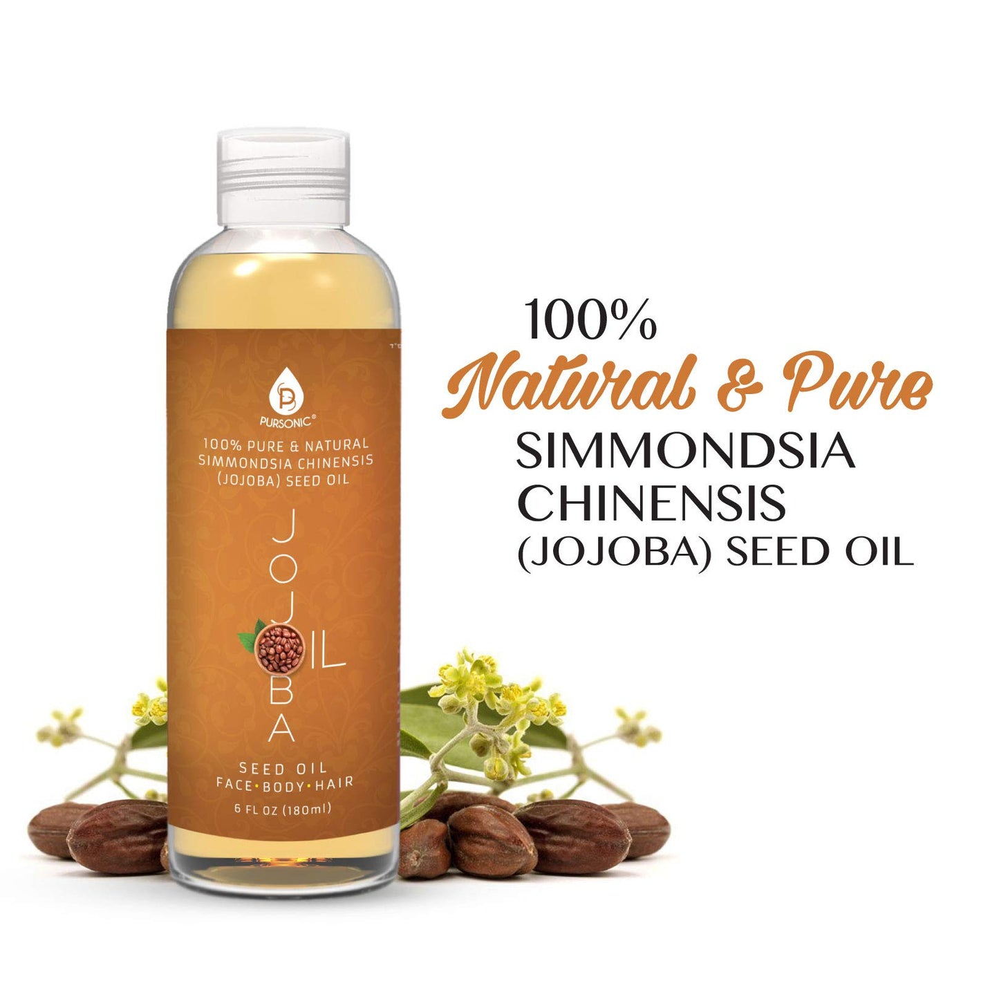 Pursonic 100% Cold Pressed Pure Golden Jojoba Oil for Skin/Dry or Damaged Hair, 6 Ounce