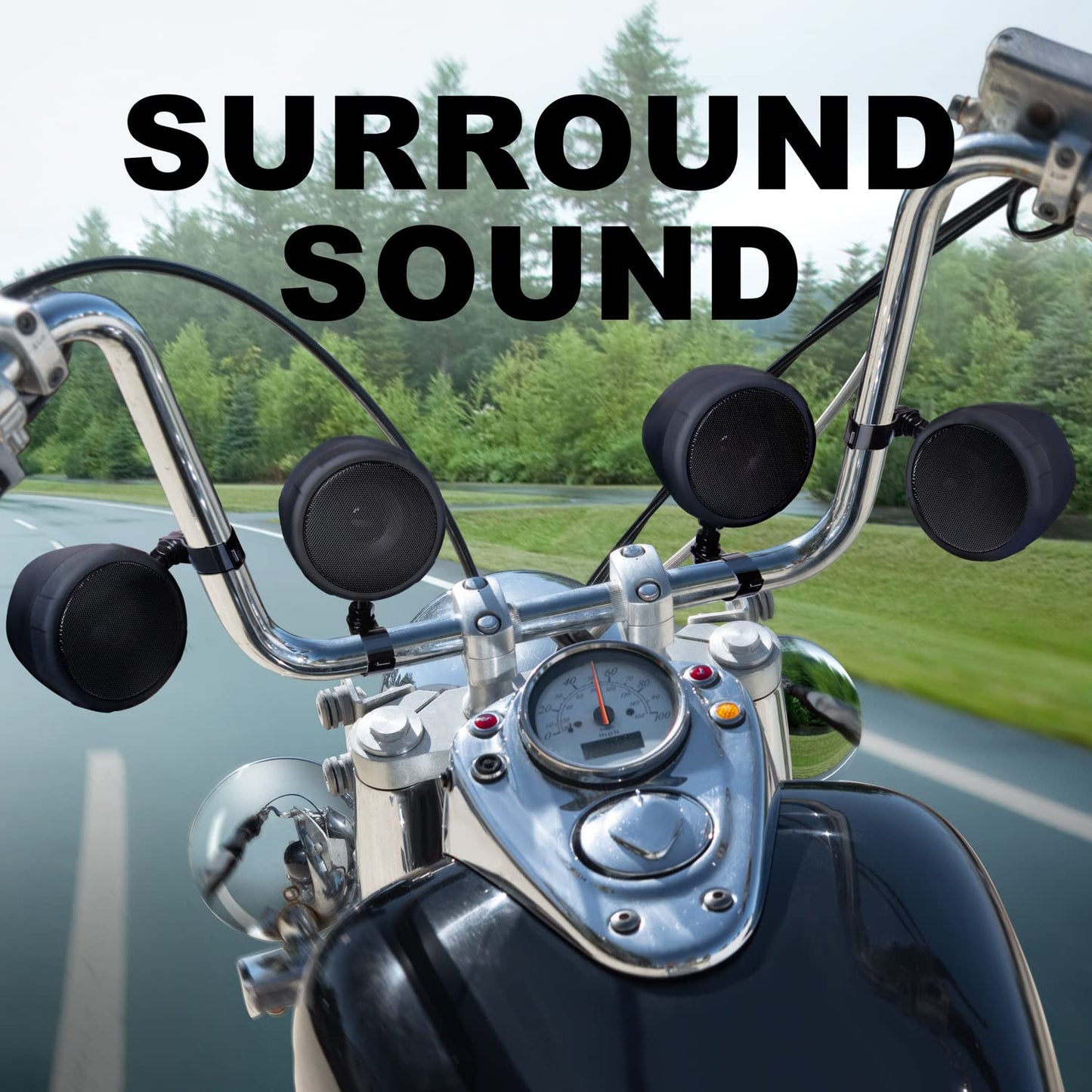 BOSS Audio MCBK470B Black 1000 Watt Motorcycle/ATV Sound System with Bluetooth Audio Streaming, Two Pairs of 3 Inch Weather Proof Speakers, Aux Input and Volume Control