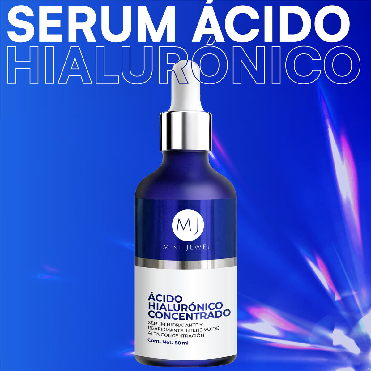 MIST JEWEL - HYDRA - Serum Acido hialuronico facial concentrado para arrugas antiedad | Hyaluronic acid suero para el rostro de alta concentración hidratante intenso y rejuvenecedor 50ml (AH Concentrado)