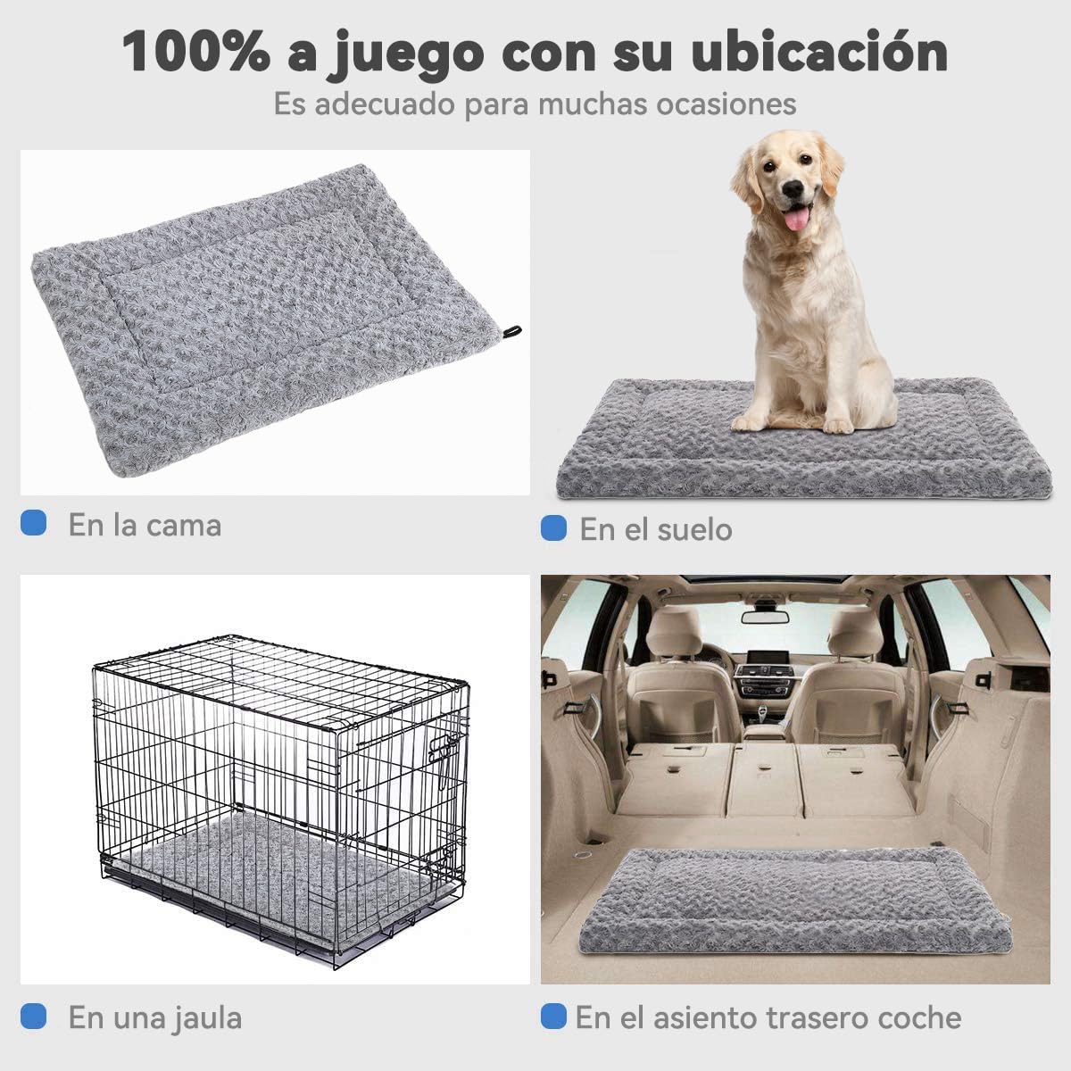 MADELALU Cama para Perro Grande y Mediano, Esponjosa y Acogedora, Lavable, Adecuada para Jaula (Gris, 106x70cm)