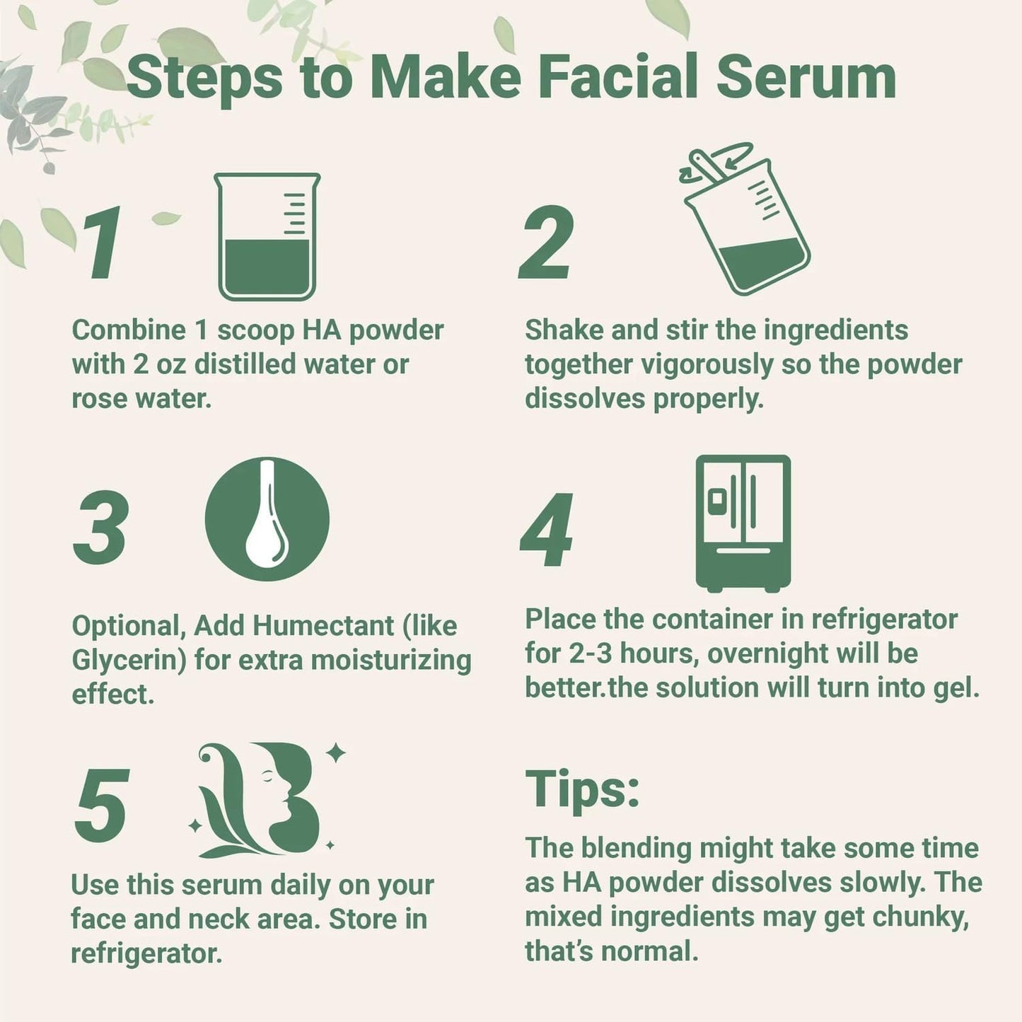 Polvo de Ácido Hialurónico para Suero Facial DIY - Fórmula de Cuidado de Hidratación de la Piel - Grado Cosmético Natural - 100g (1 Pack)