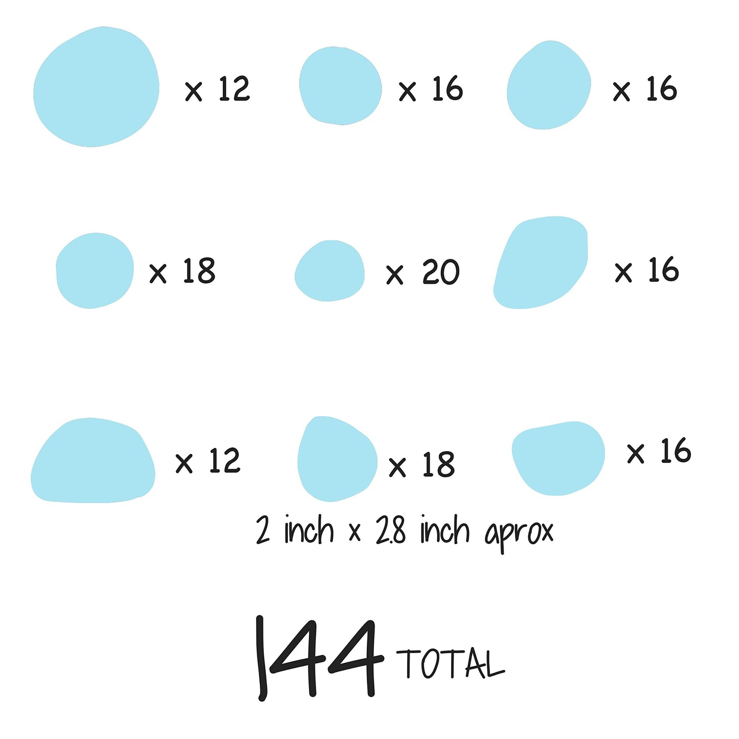 Vinilo de pared azul DOTS calcomanía 144 piezas Decoración de círculos de guardería, diseño original de artista Vieli Arte. Adhesivo de lunares para niños. Decoración para dormitorio con círculo