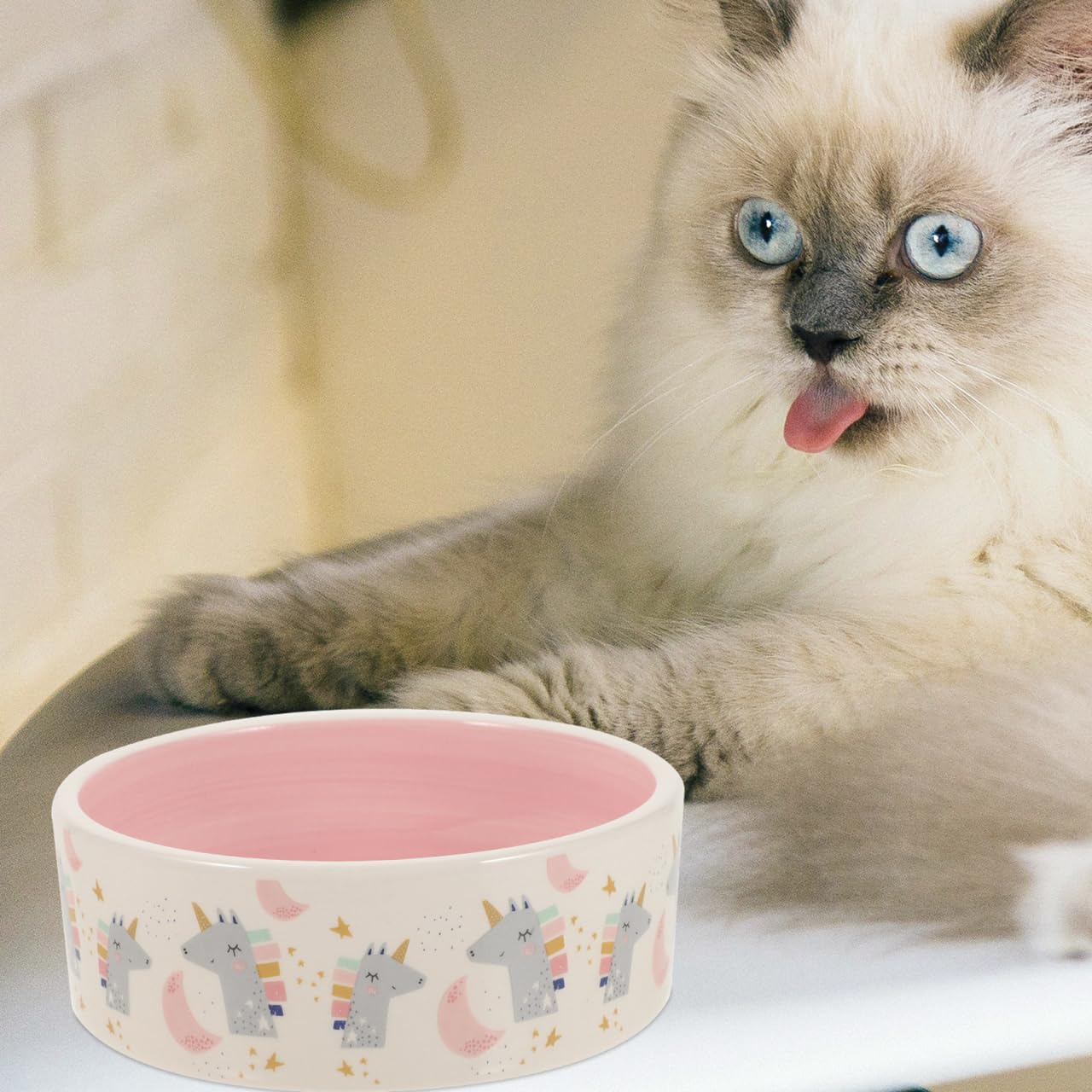 FOMIYES Comedero para Mascotas Tazón De Comida para Perros Platos para Perros Tazón De Agua para Perros Pequeños Cuenco De Agua para Gatos Cerámica Acero Inoxidable Fácil De Limpiar Rosa