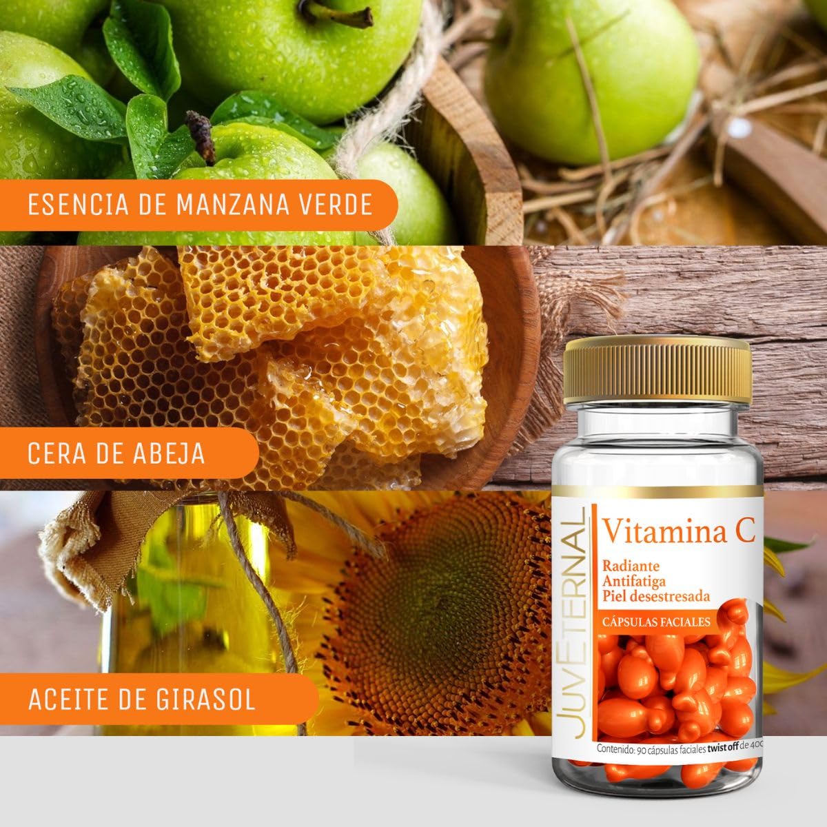 JUVETERNAL Cápsulas Faciales de Vitamina C 90 cápsulas Twist-Off Ilumina, Hidrata y Protege tu Piel