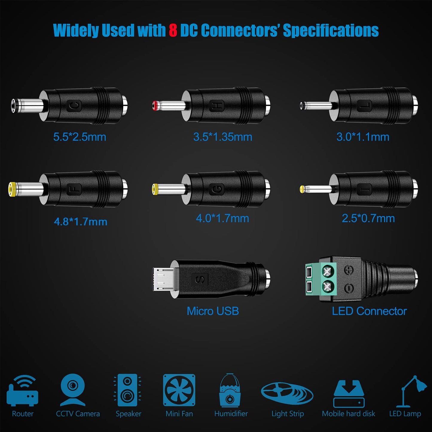 Adaptador AC/DC Universal SoulBay Negro Versión Mejorada Regulable Multi-Voltaje con 8 Conectores Seleccionables para Electrónica Doméstica de 3V a 12V 2 Amperios Máx.