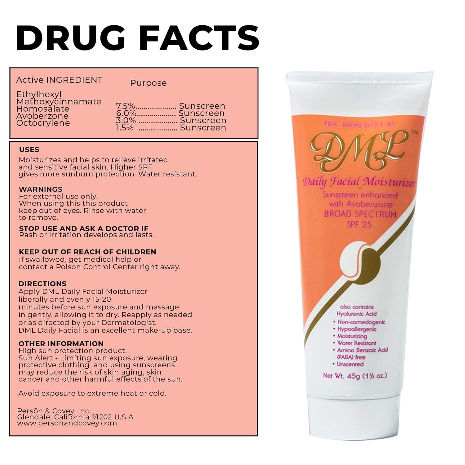 DML Daily Facial Moisturizer SPF 25 1.5 oz Pack of 4 by DML