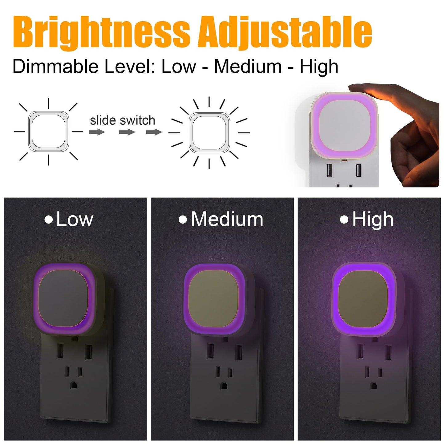 Luz Nocturna LED YUNLEX Violeta con Sensor Automático y Brillo Regulable