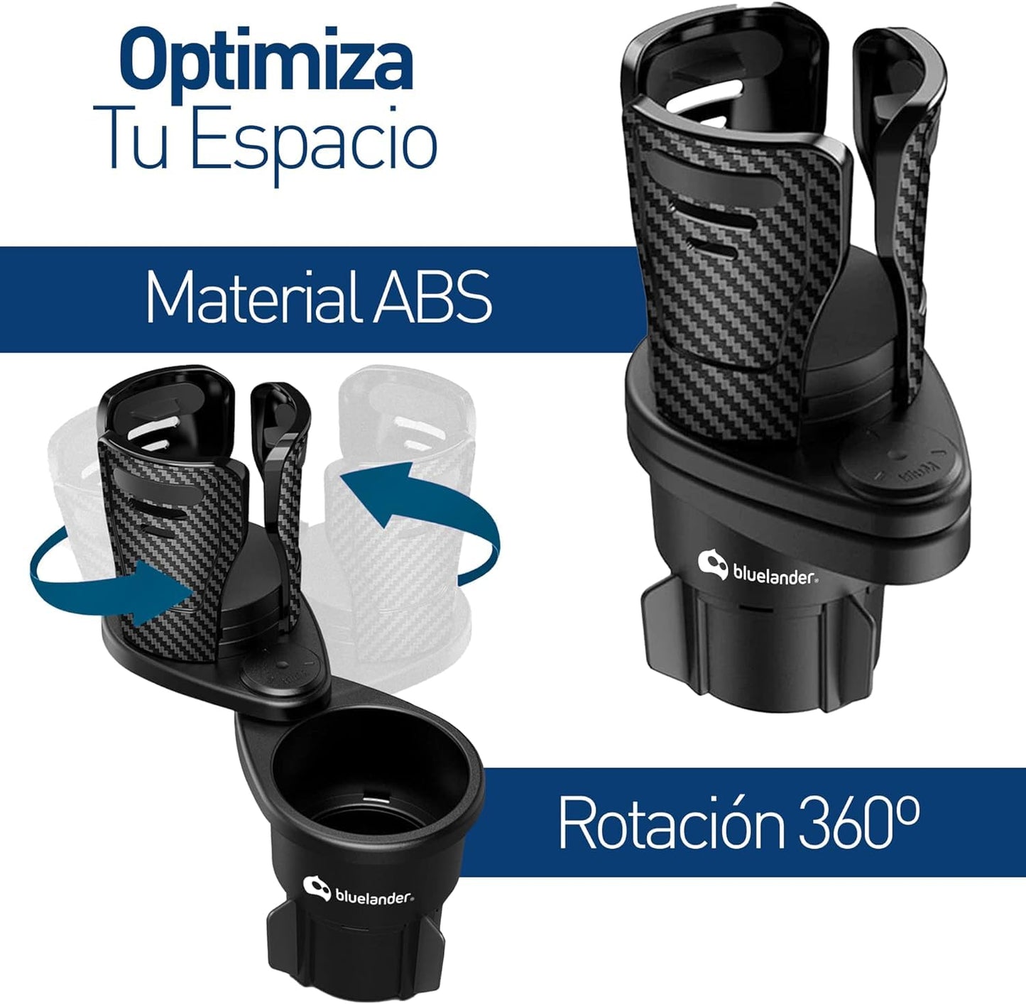 Bluelander Portavasos para Auto, Doble, Ajustable para Bebidas, Multifuncional, Compatibilidad Universal, Organizador de Celular, Gafas, Monedas, Color Negro
