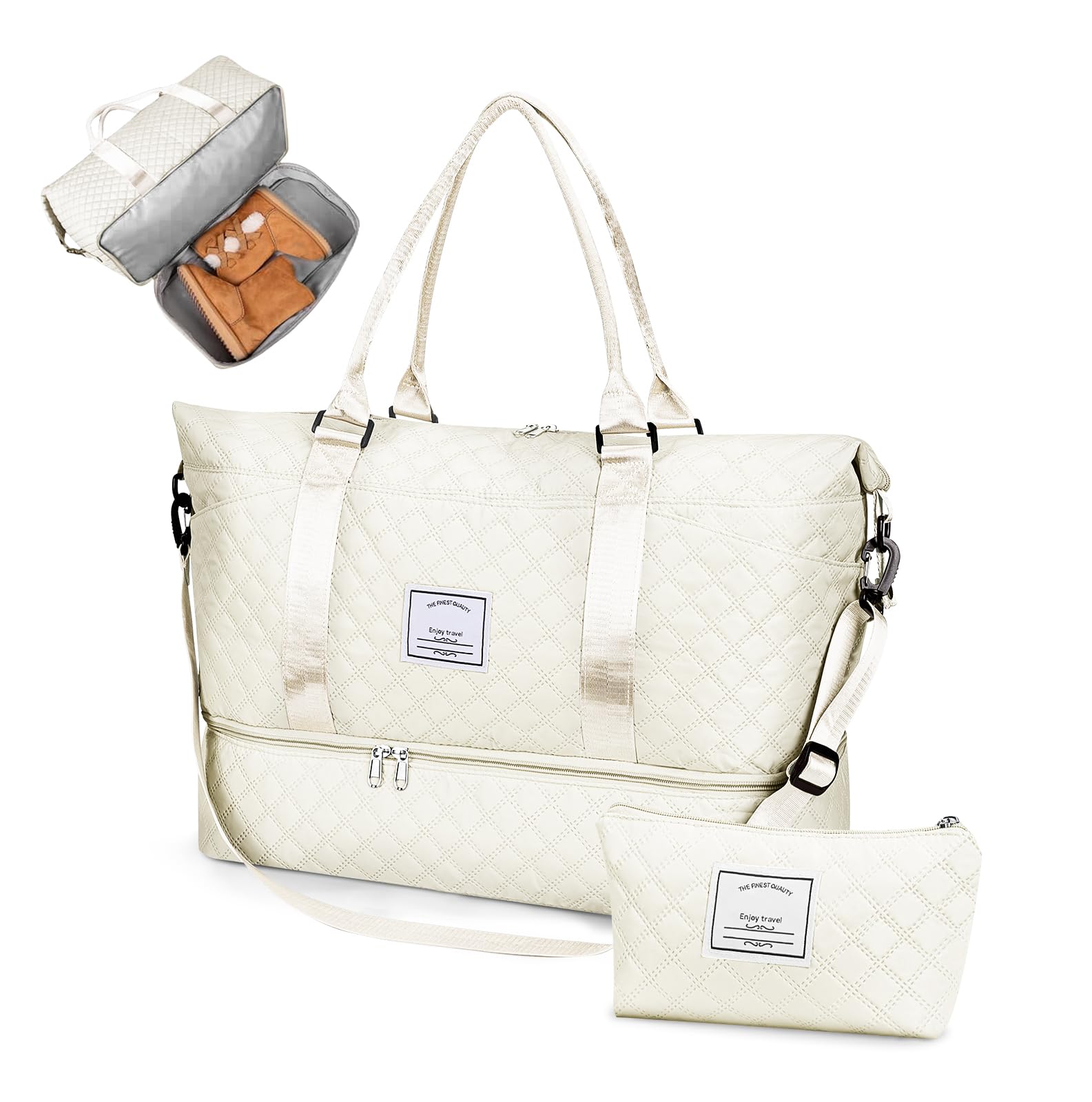 Bolsa de Deporte, Bolsa de Viaje Con Compartimento Para Zapatos y Neceser, Compartimentos Húmedo y Seco, Gran Capacidad, Resistente al Agua (blanco)