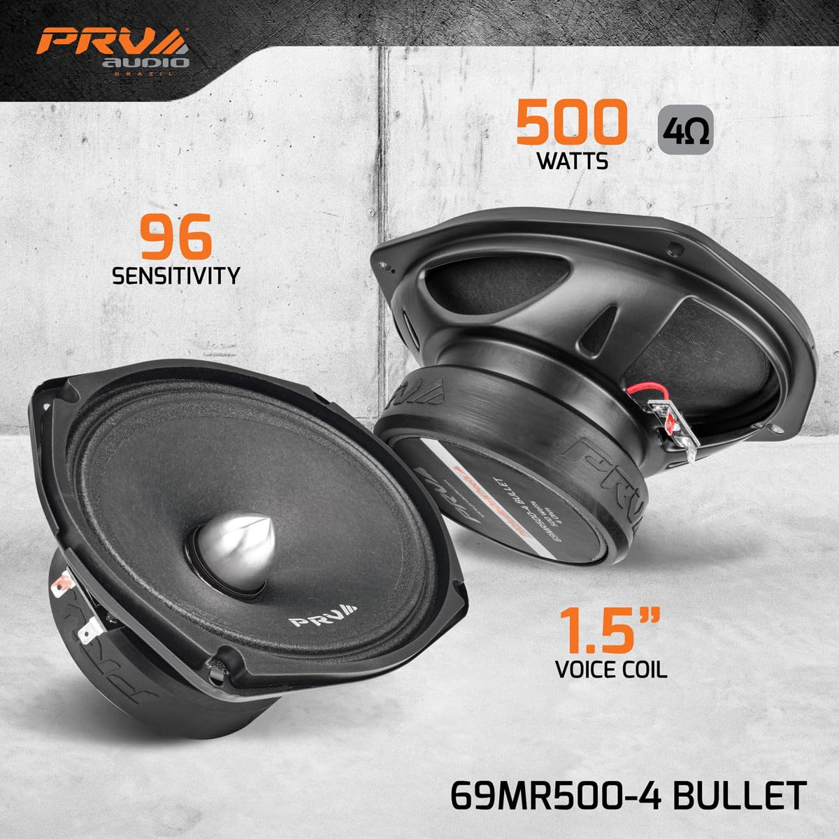 Altavoz de Rango Medio PRV AUDIO 69MR500-4 6 x 9 Pulgadas Negro para Audio Profesional de Coche