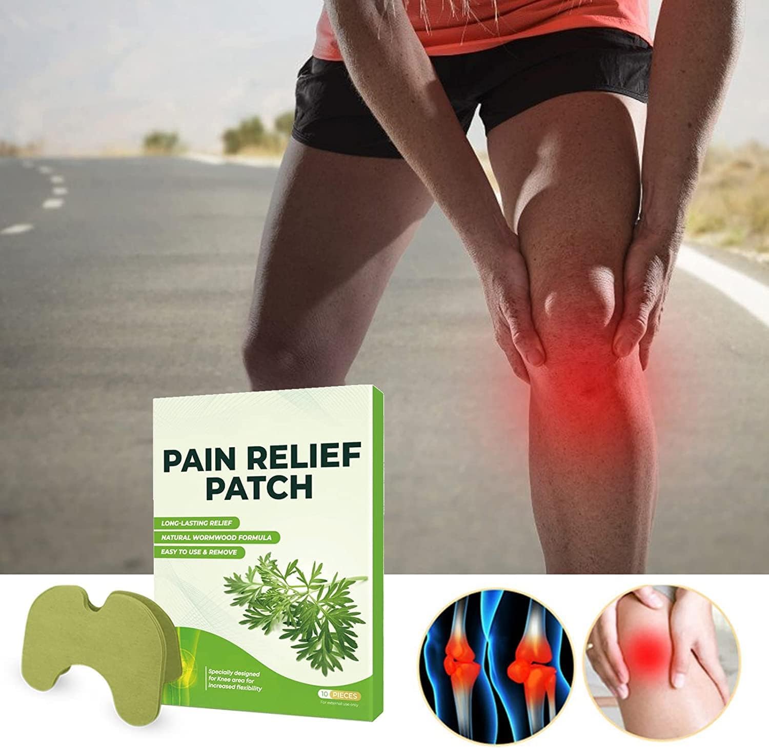 Wellnee 50PCS Knee Pain Relief Patch - Natural Wormwood & Heat Therapy