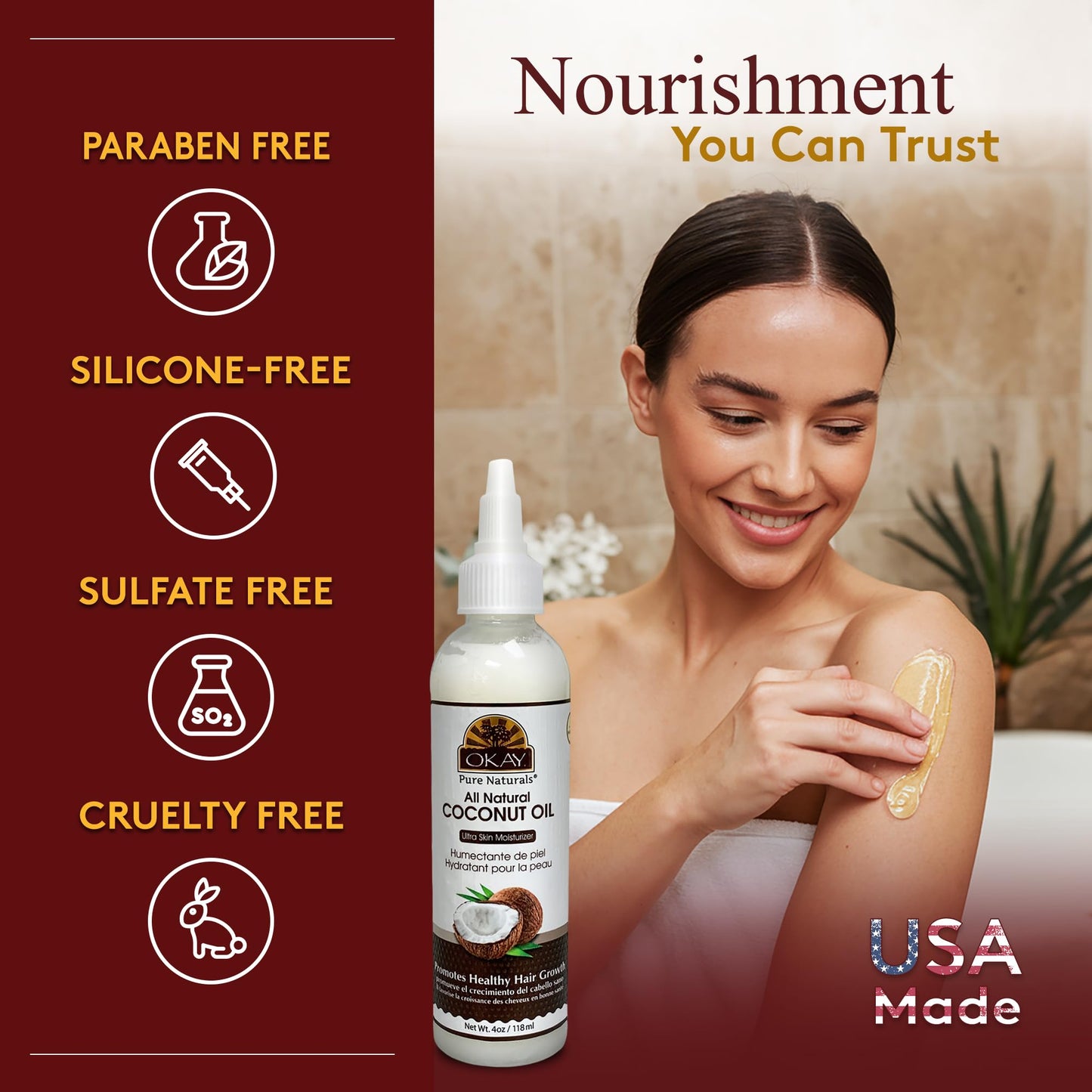 Okay 100% Pure Coconut Oil for Hair & Skin, 4 oz