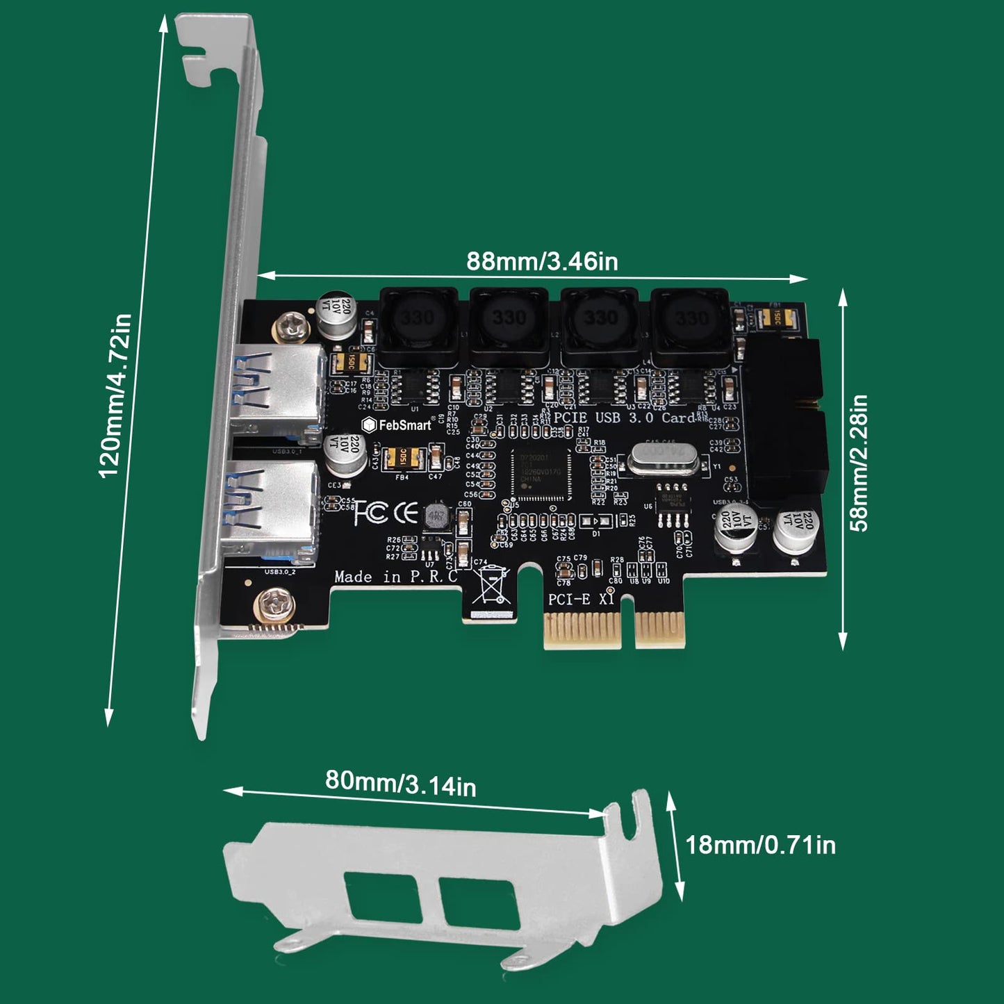 FebSmart 1 cabecera USB 3.0 de 19 pines y 2 puertos USB-A PCIE USB 3.0 tarjeta de expansión de 5 Gbps para PC de escritorio Windows y Linux, tecnología autoalimentada integrada, sin necesidad de fuente de alimentación adicional (FS-HA-Pro)