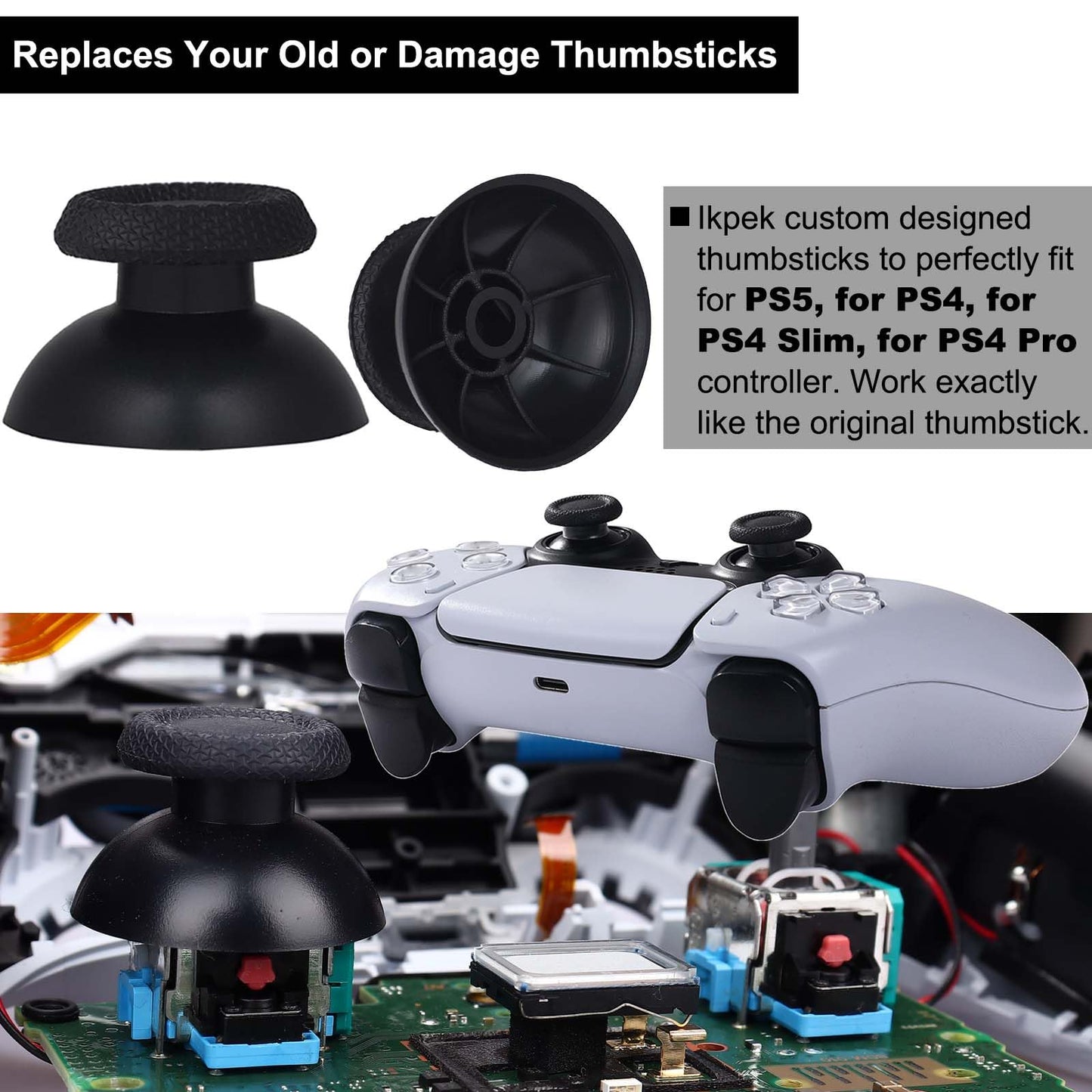 Ikpek - Juego de 4 joysticks de efecto salón de repuesto para driver DualSense PS5, sensor analógico 3D para rueda de pulgar de palanca de mando de mando de mando de mando de PlayStation 5