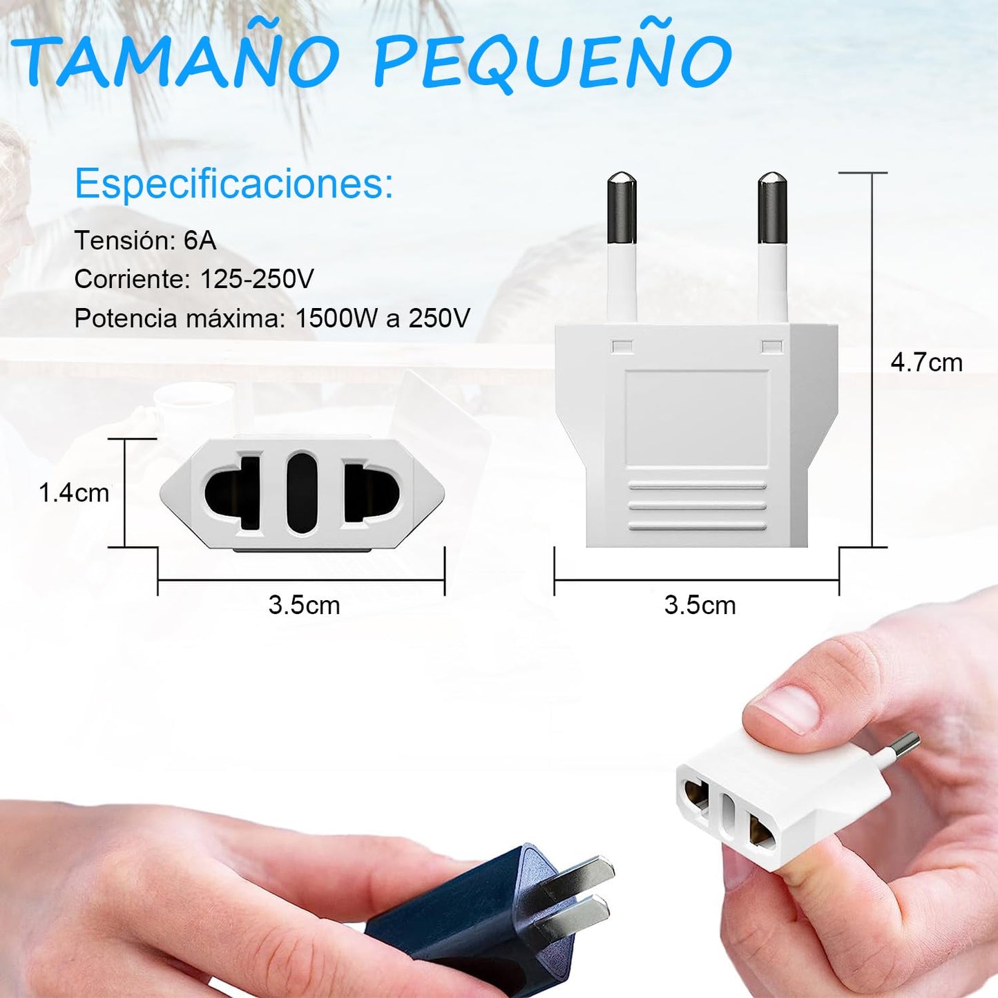Adaptador de Enchufe MHKBD Blanco 4 Unidades para EE.UU. a Europa