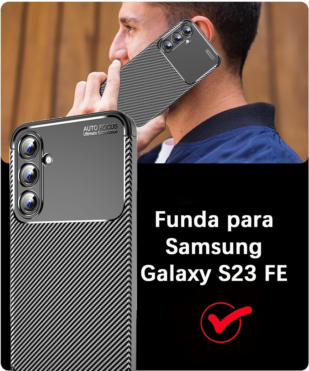 Funda Protectora QWYJ Negro con Textura de Fibra de Carbono para Samsung Galaxy S23 FE