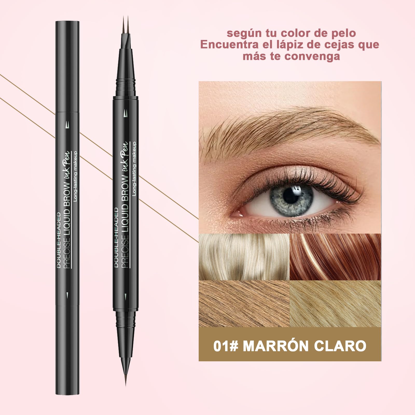 LEKOU Liquid Eyebrow Pen, 2 en 1 Dual-Ended Eyebrow Pencil, Lapiz de Cejas Larga Duracion 3D Waterproof, Plumín de Cejas Microblading para Delineador Cejas Natural (Marrón Claro)