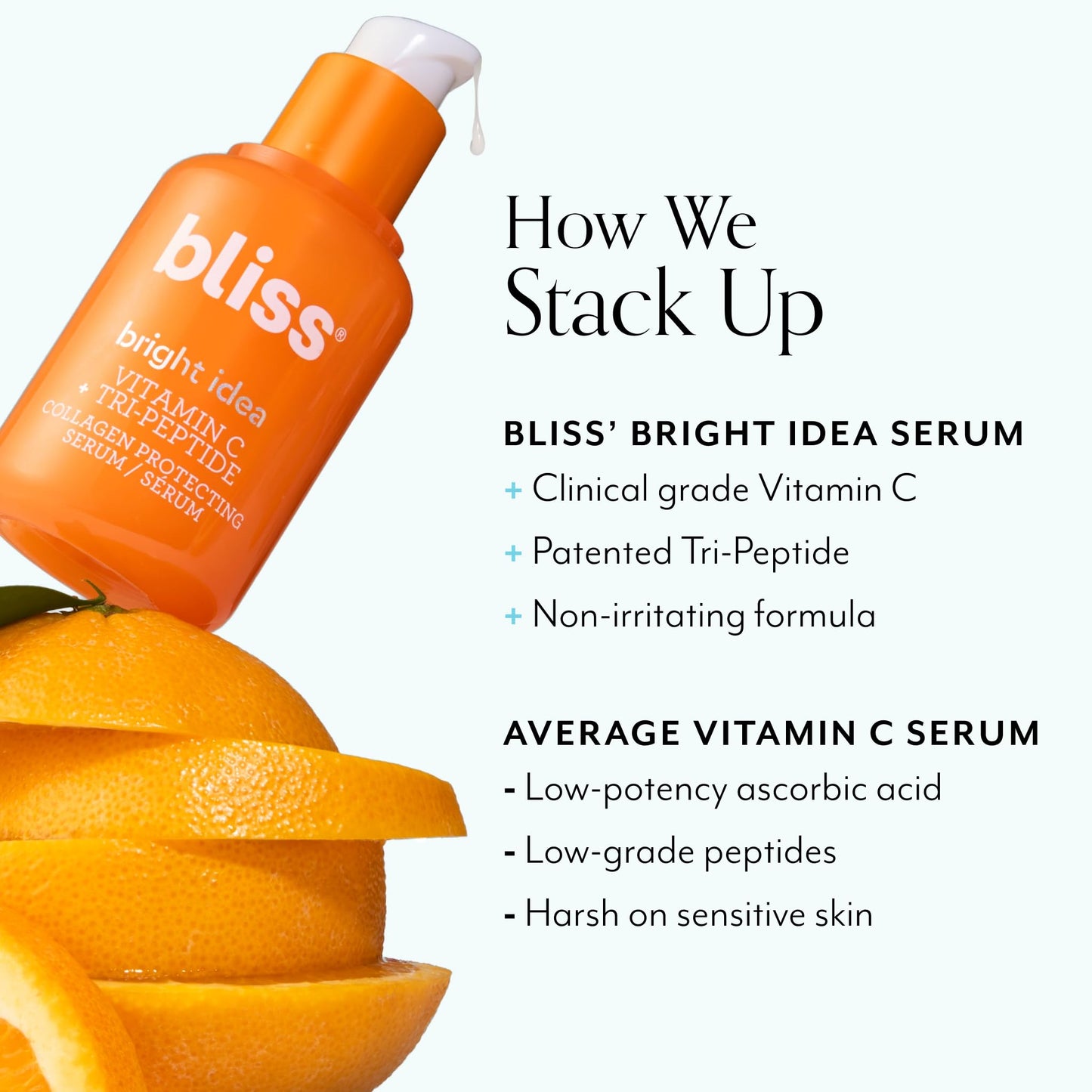 Bliss Suero iluminador para el rostro con vitamina C y colágeno tripéptido Bright Idea: antienvejecimiento, reduce las manchas oscuras, aumenta la elasticidad de la piel, limpio, vegano y sin cruel