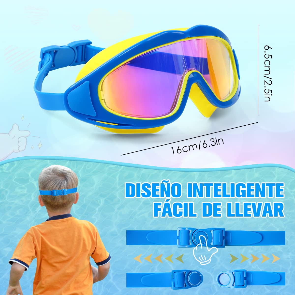 Gafas de Natación para Niños, Goggles para Niños, Gafas de Natación Antivaho y Antifugas, Anteojos de Natación Ajustables de Silicona, Protección UV, Adecuado para Niños y Niñas de 3 a 16 años