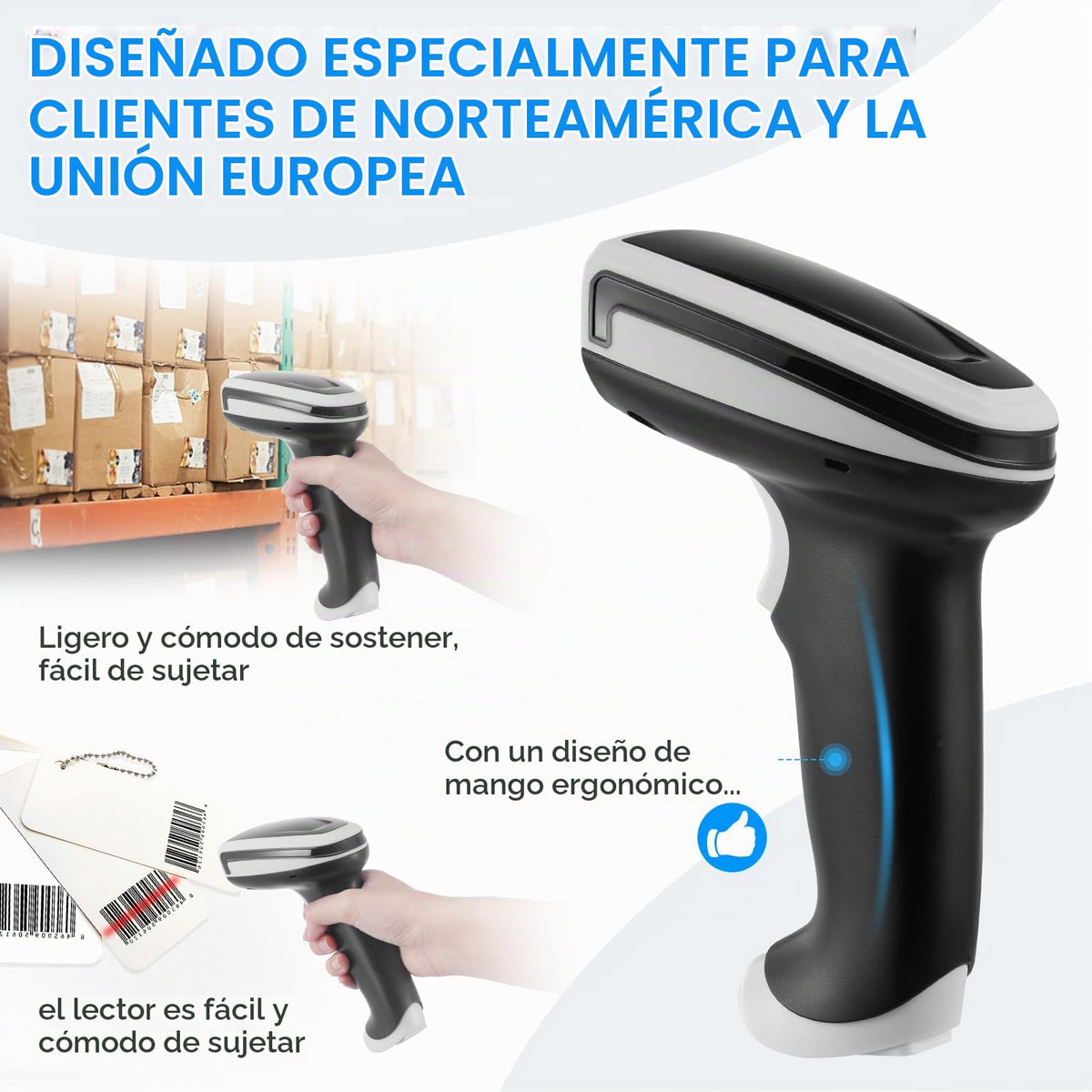 Escáner De Código De Barras Portátil Bluetooth Inalámbrico 1D 2D Con Soporte