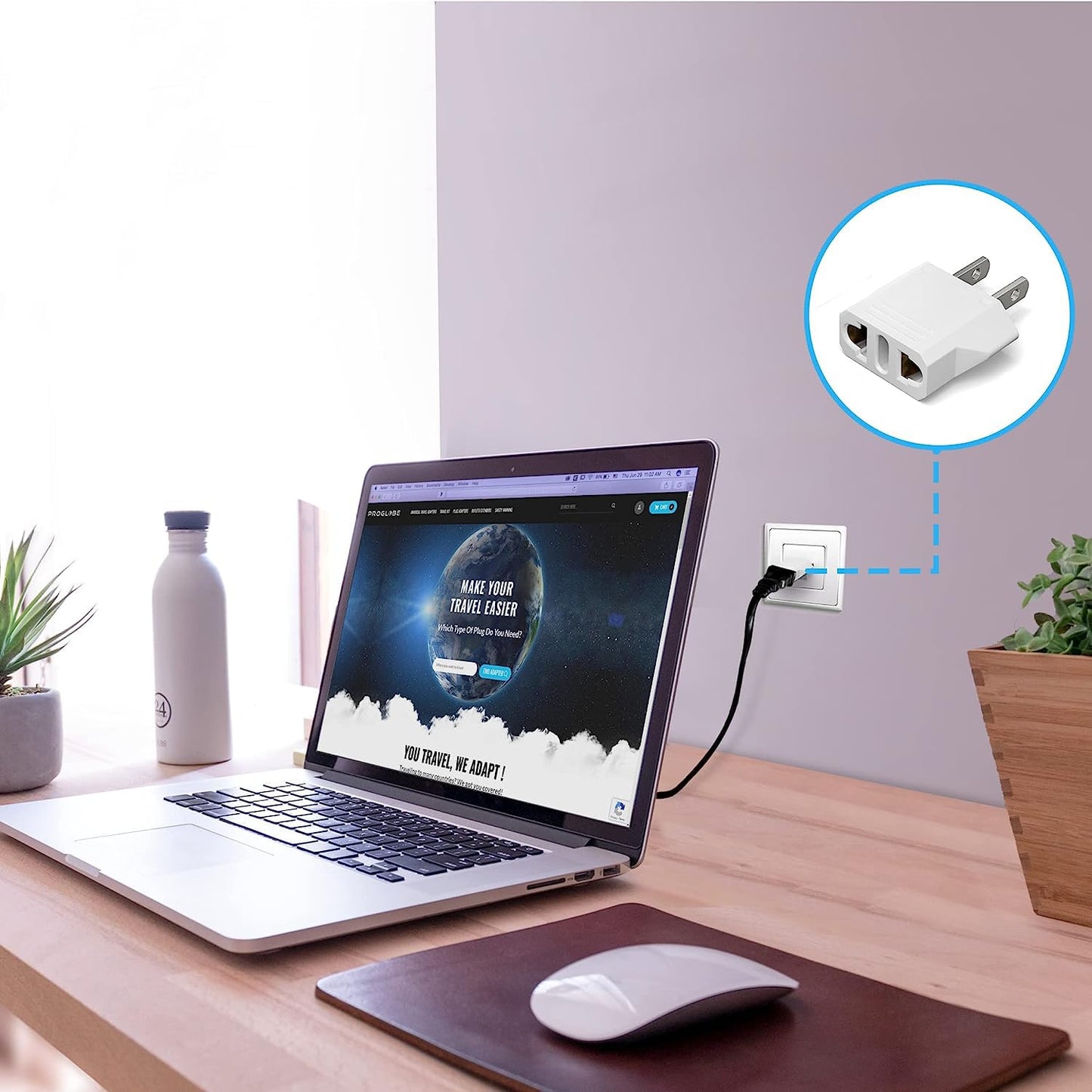 Adaptador de Enchufe MHKBD Blanco, Pequeño Adaptador de Viaje, Europa a EE.UU. y México